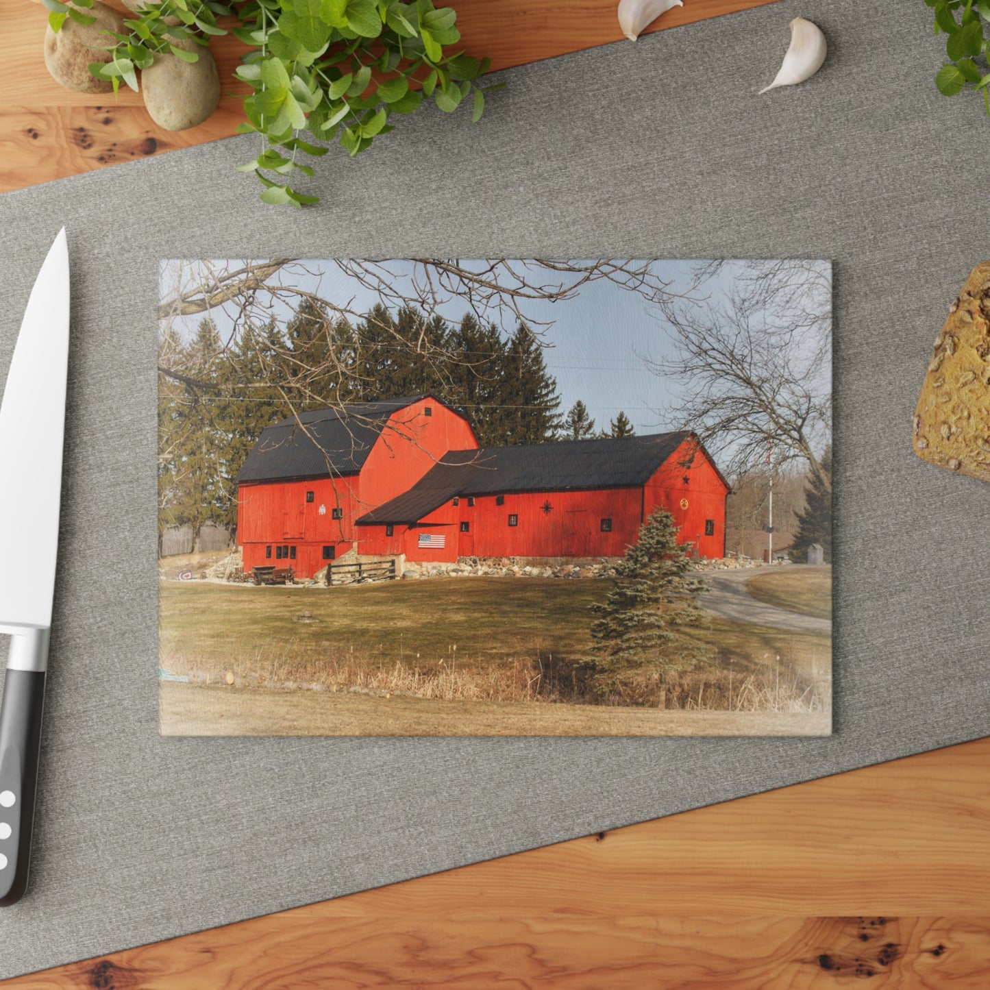 U R There Photography Thomas Road Patriot Barn Rustic Farmhouse Tempered-Glass Cutting Board