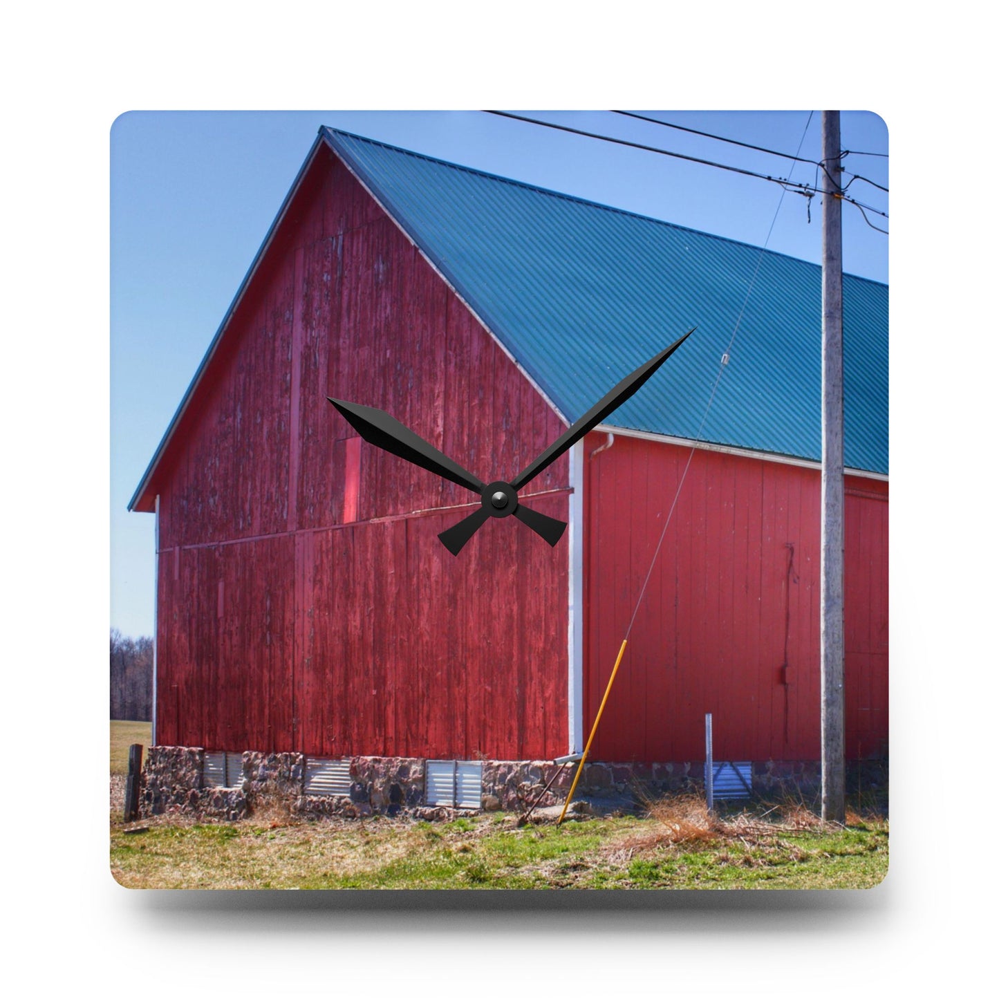 U R There Photography Imlay City Road Red II Rustic Farmhouse Acrylic Analog Wall Clock