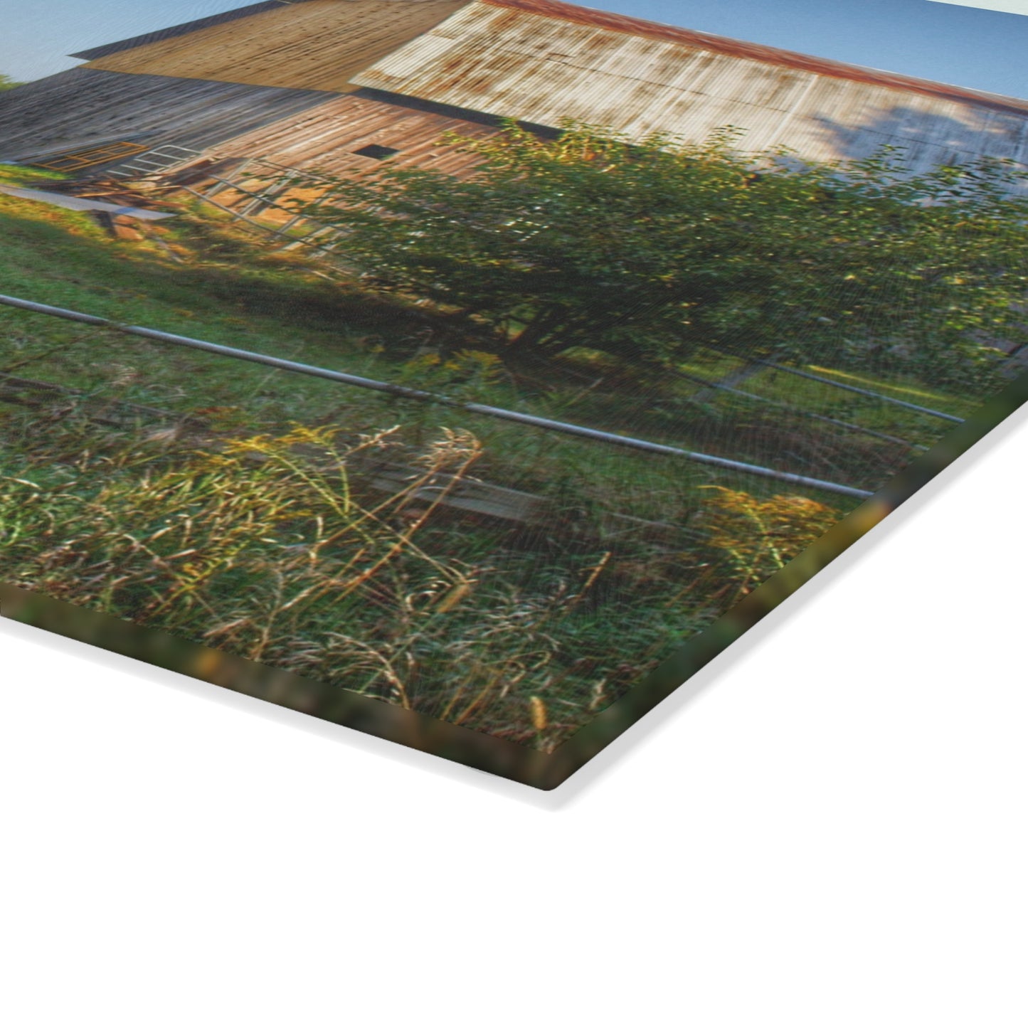U R There Photography Snover Golden Grey Rustic Farmhouse Tempered-Glass Cutting Board