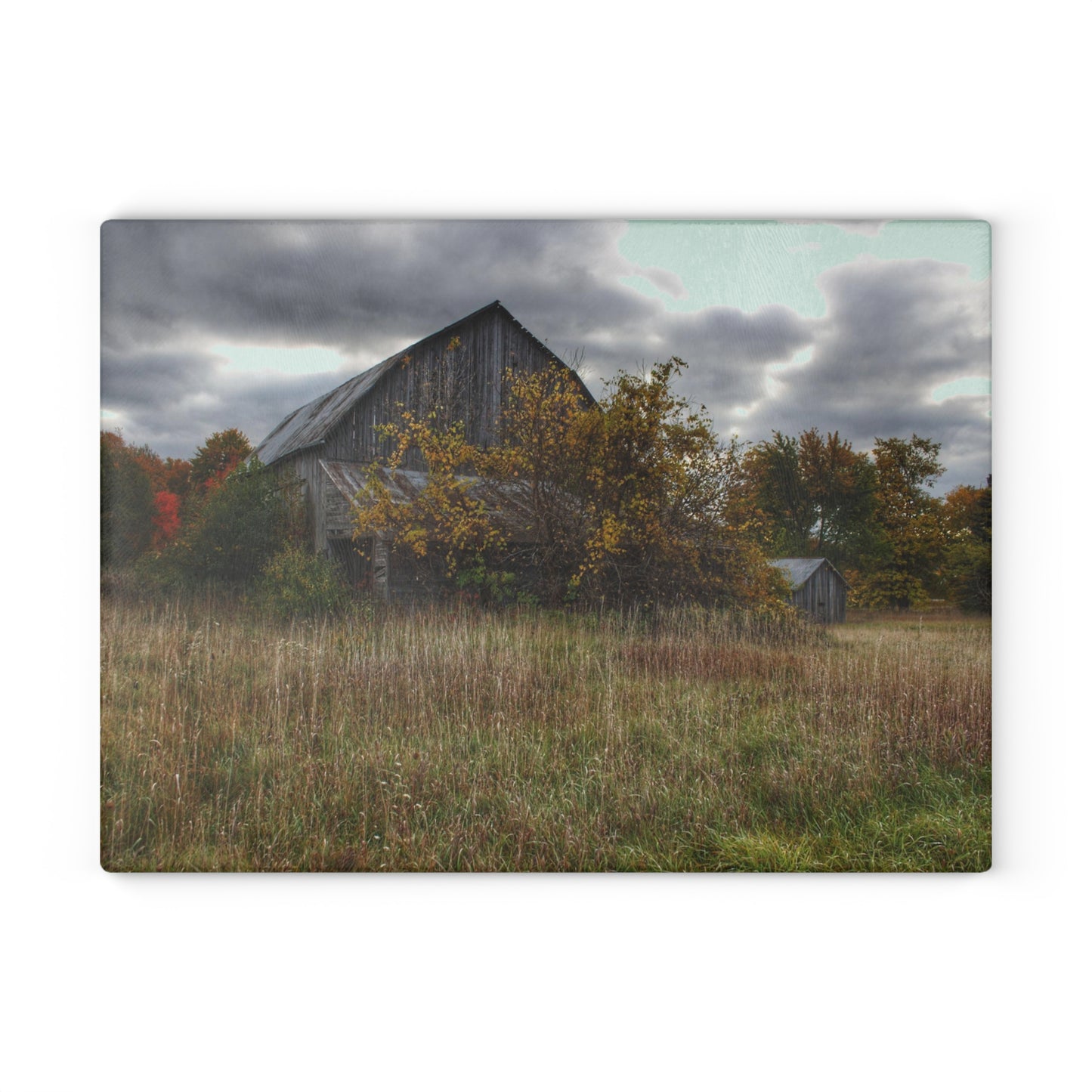 U R There Photography Church Road Grey V Rustic Farmhouse Tempered-Glass Cutting Board