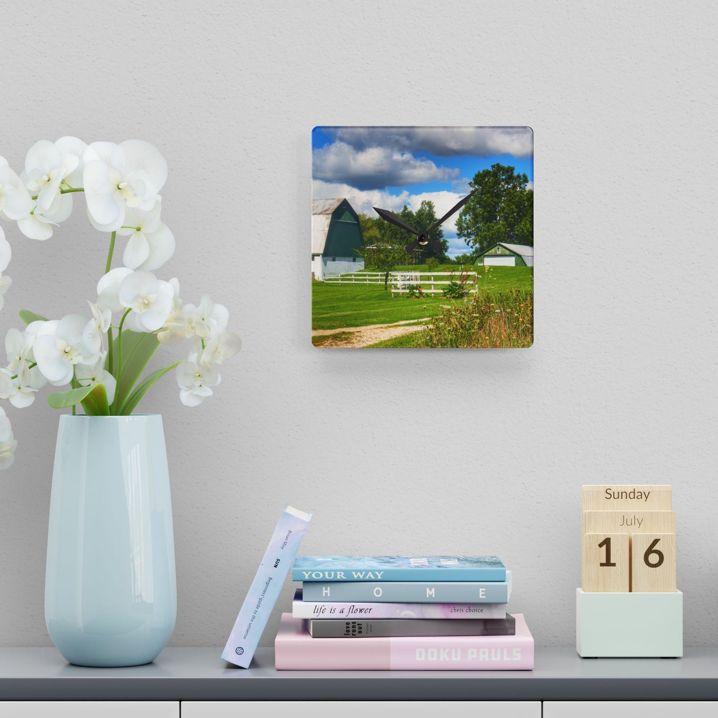 U R There Photography Hough Road Greens Rustic Farmhouse Acrylic Analog Wall Clock