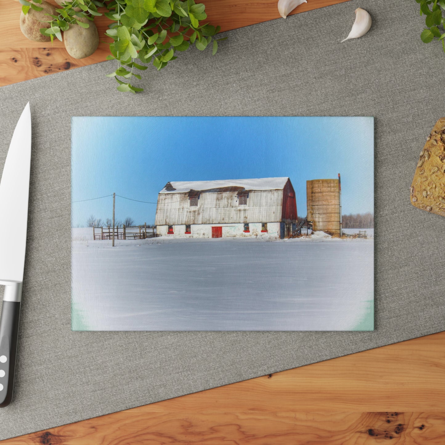 U R There Photography Bay City - Forestville Block Red Rustic Farmhouse Tempered-Glass Cutting Board