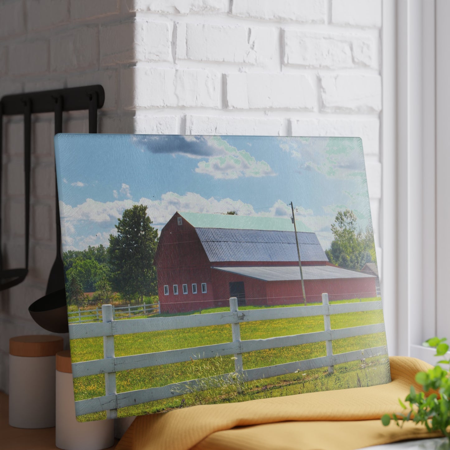 U R There Photography Burt Road Red Rustic Farmhouse Tempered-Glass Cutting Board