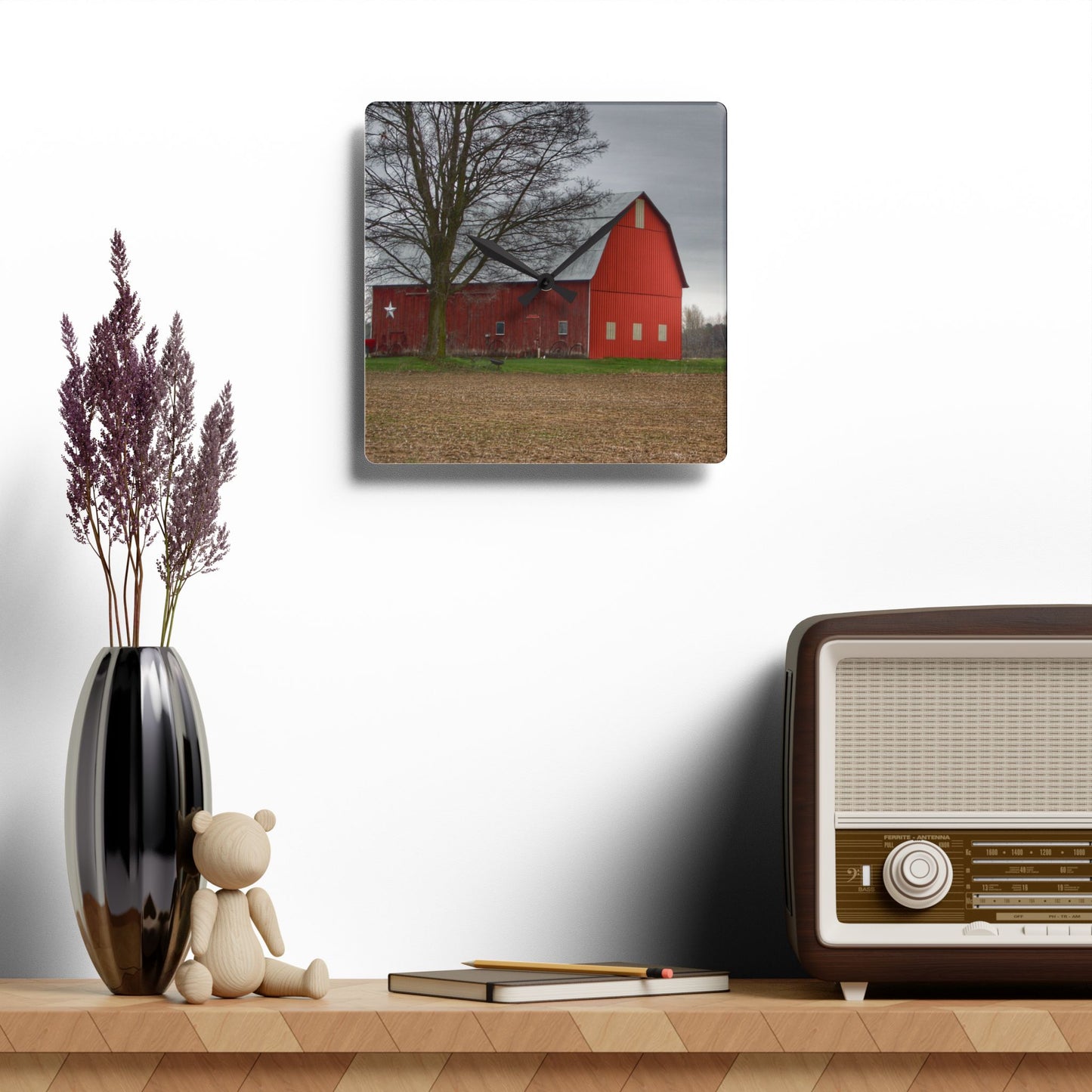 U R There Photography South Summers Road Star Barn Rustic Farmhouse Acrylic Analog Wall Clock