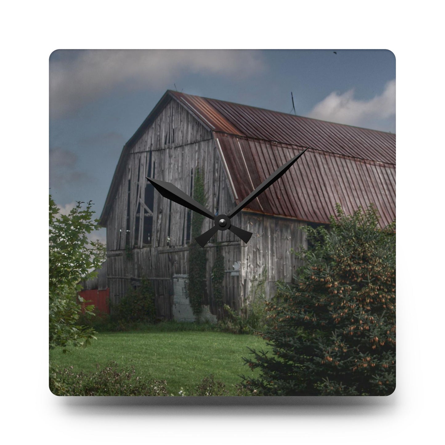 U R There Photography Columbiaville Grey Rustic Farmhouse Acrylic Analog Wall Clock