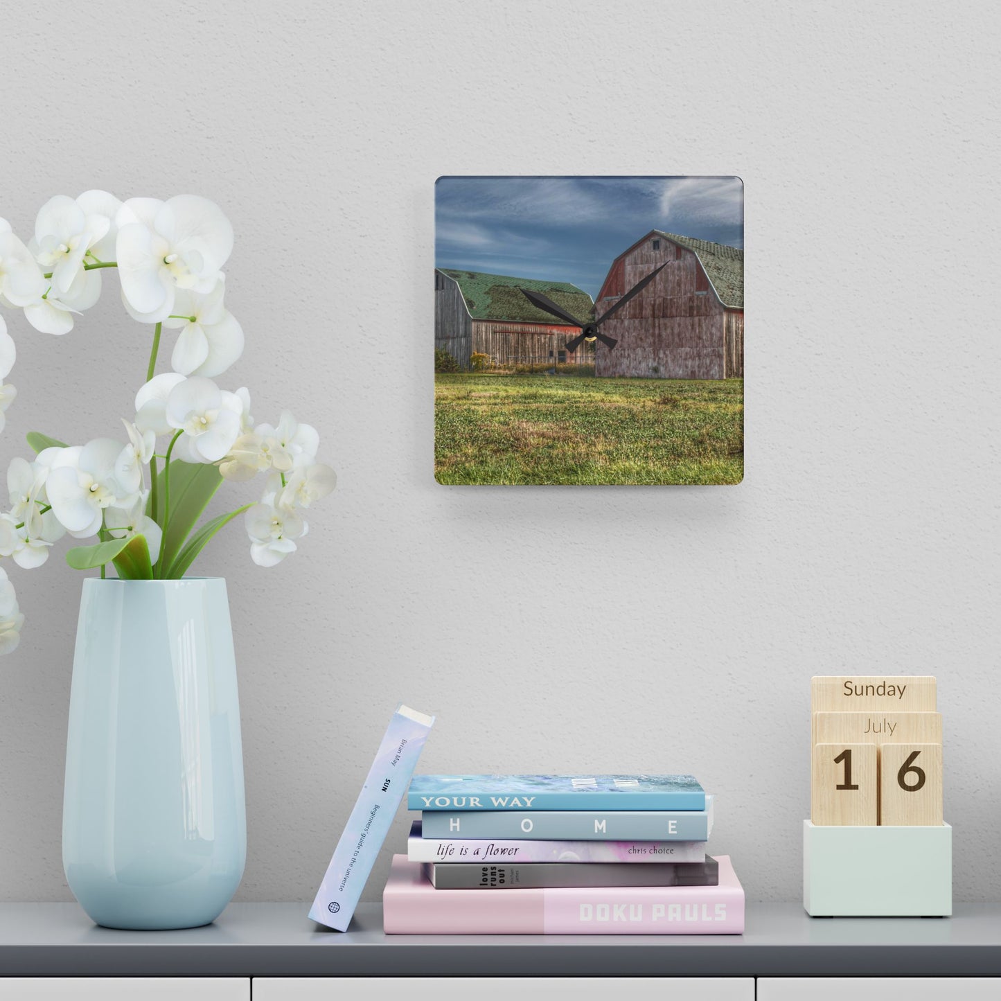 U R There Photography Vassar Twin Reds Rustic Farmhouse Acrylic Analog Wall Clock