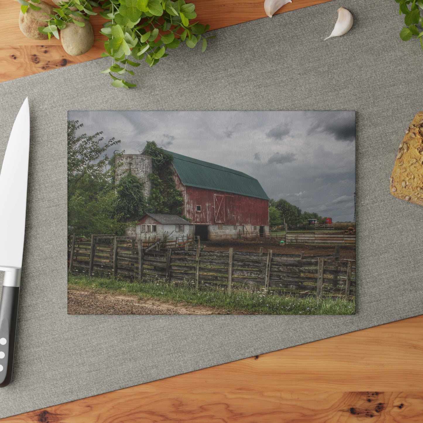 U R There Photography West Hunters Creek Road Red I Rustic Farmhouse Tempered-Glass Cutting Board