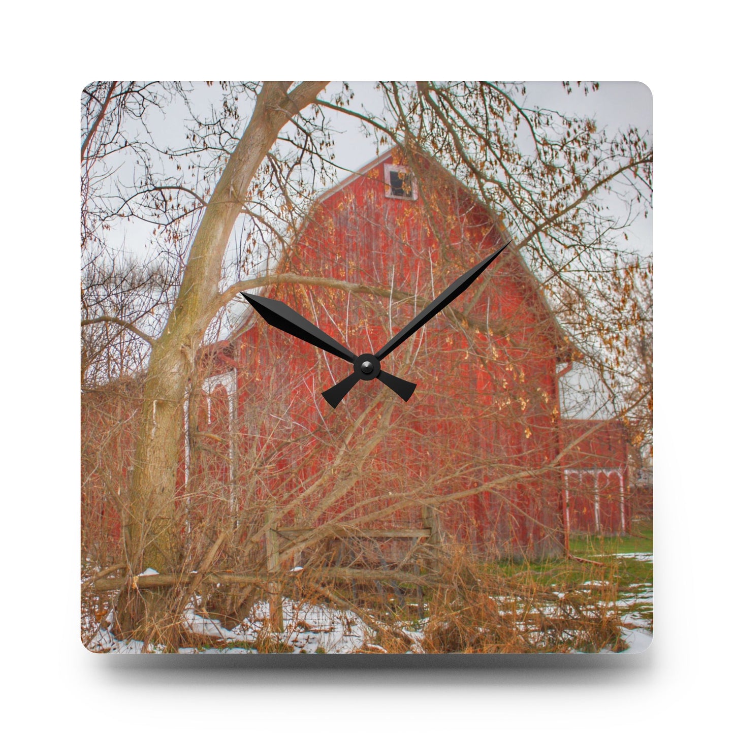 U R There Photography Holmes Road Red I Rustic Farmhouse Acrylic Analog Wall Clock
