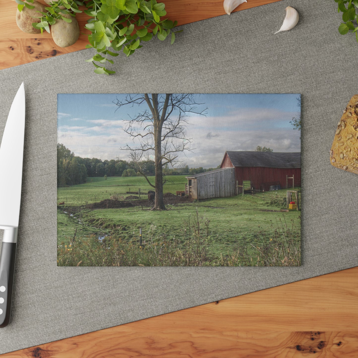 U R There Photography West Oregon Road Hidden Red III Rustic Farmhouse Tempered-Glass Cutting Board