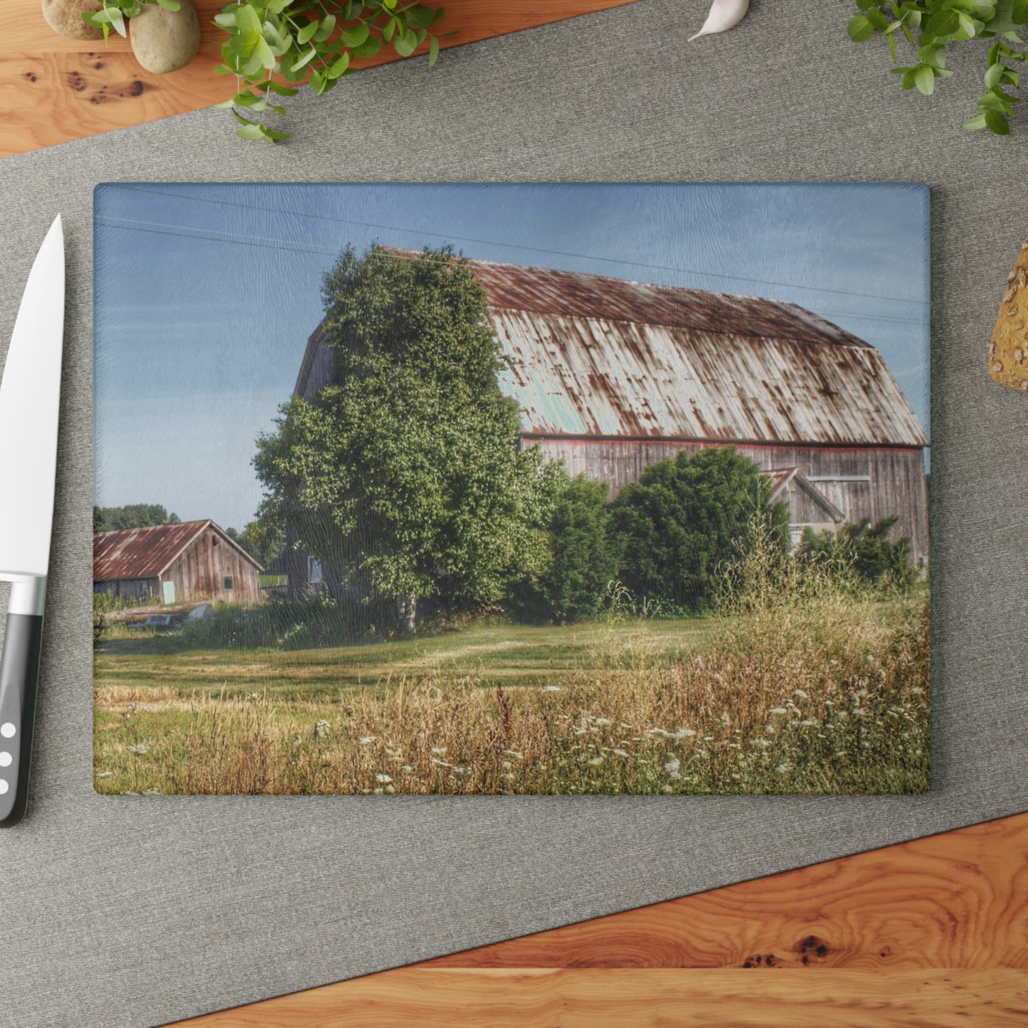 U R There Photography Barkley Road Red in Summer II Rustic Farmhouse Tempered-Glass Cutting Board