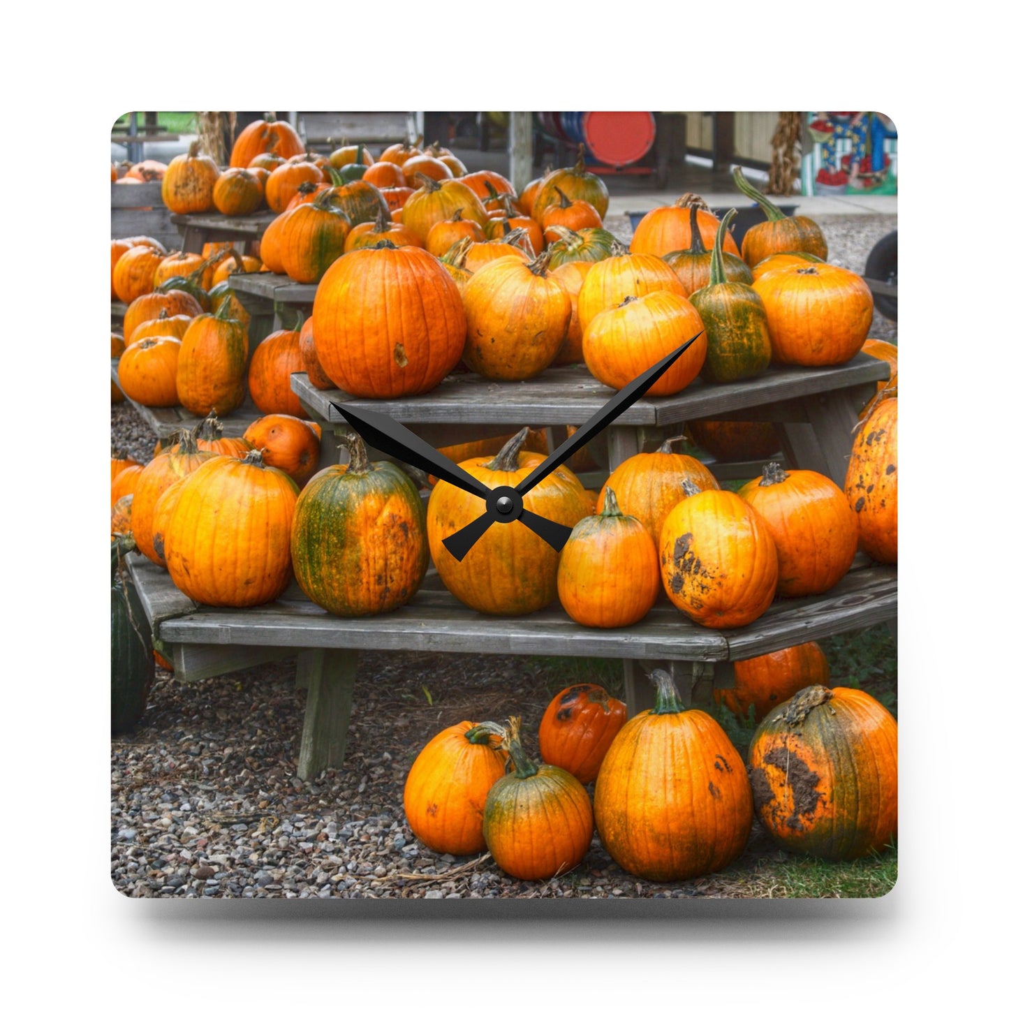 U R There Photography Tabletop Pumpkins Rustic Farmhouse Acrylic Analog Wall Clock
