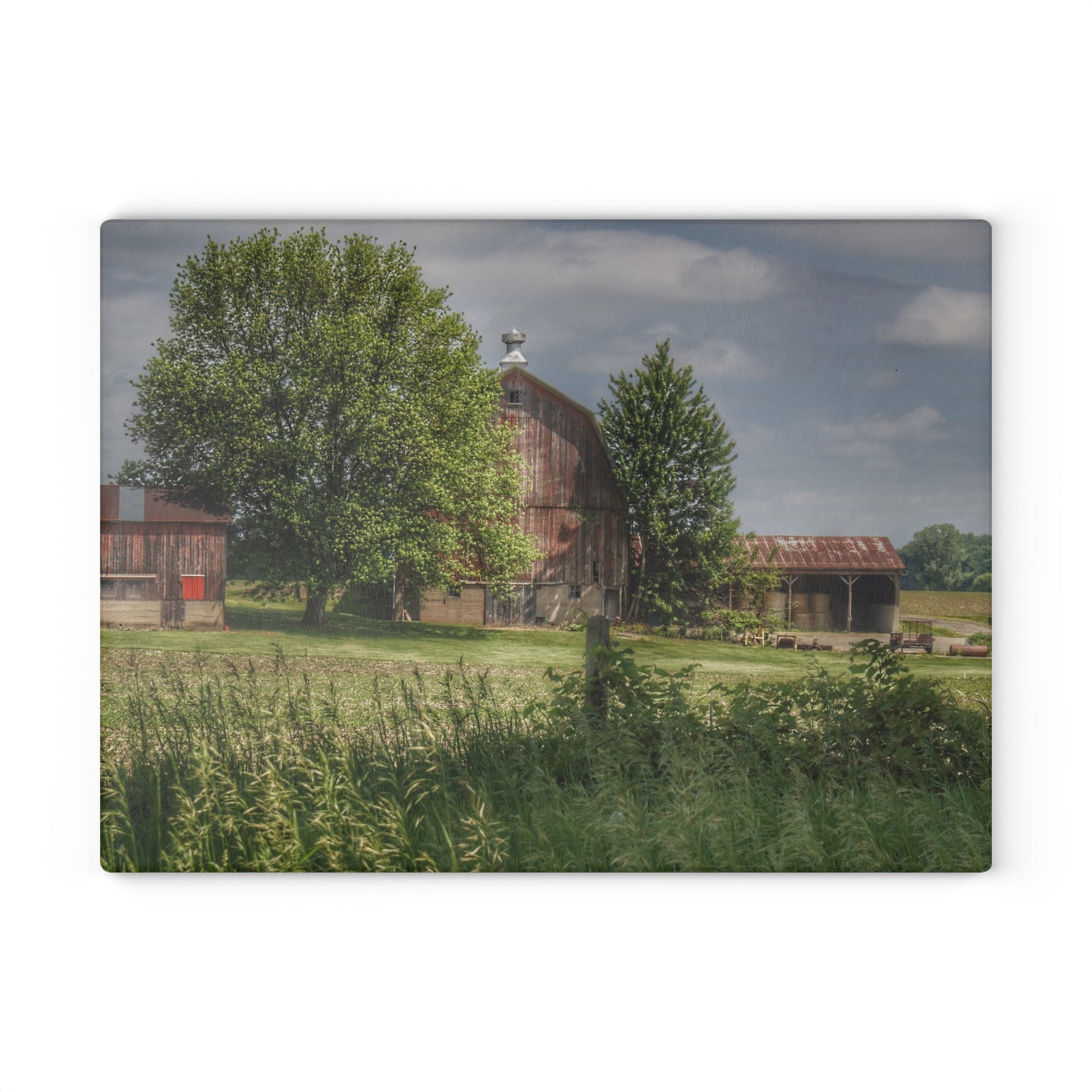 U R There Photography Ross Road Red Rustic Farmhouse Tempered-Glass Cutting Board