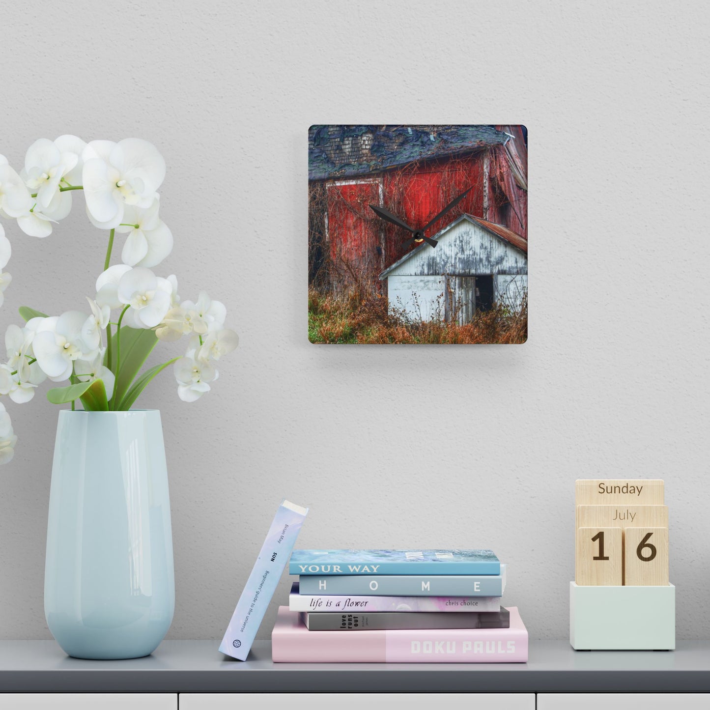 U R There Photography German Road Forgotten Red II Rustic Farmhouse Acrylic Analog Wall Clock