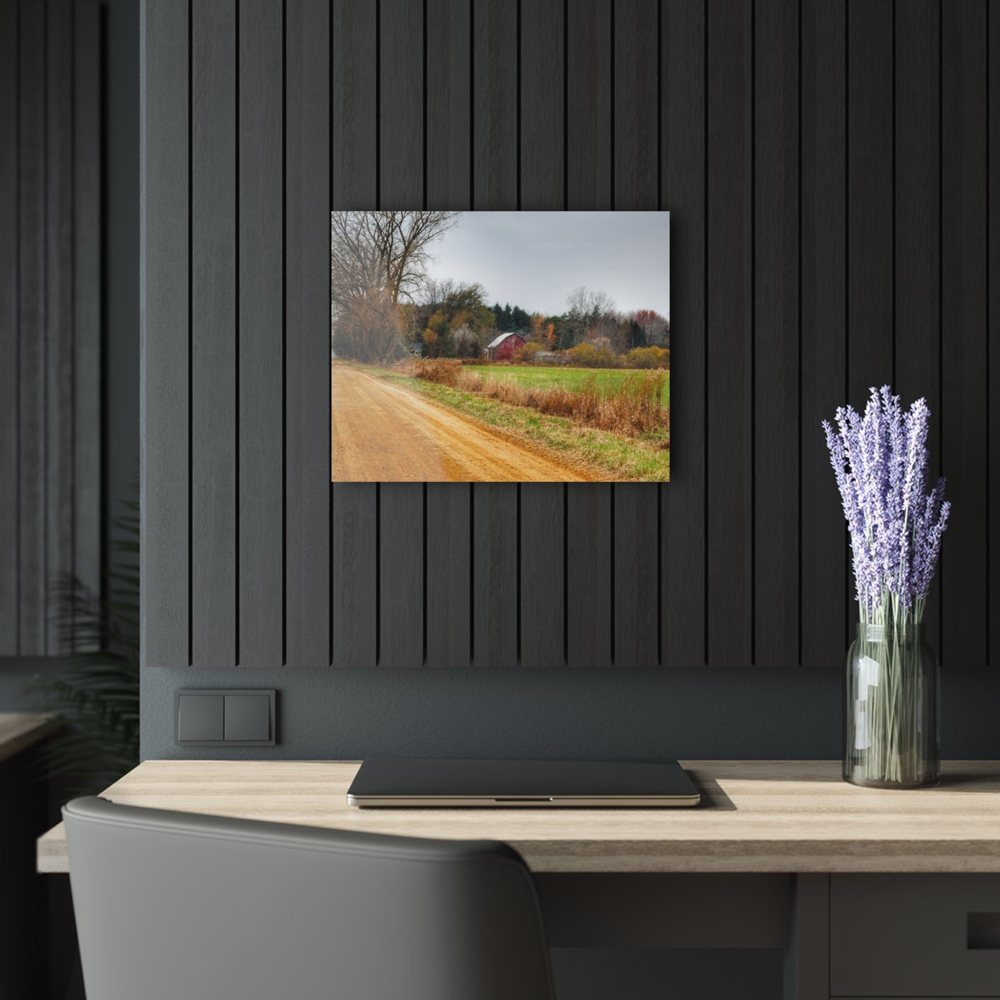 U R There Photography Stone Road Red Rustic Farmhouse Acrylic Wall Print