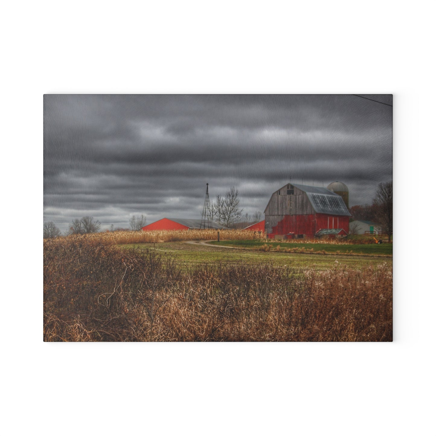 U R There Photography Slattery Road Grey Rustic Farmhouse Tempered-Glass Cutting Board