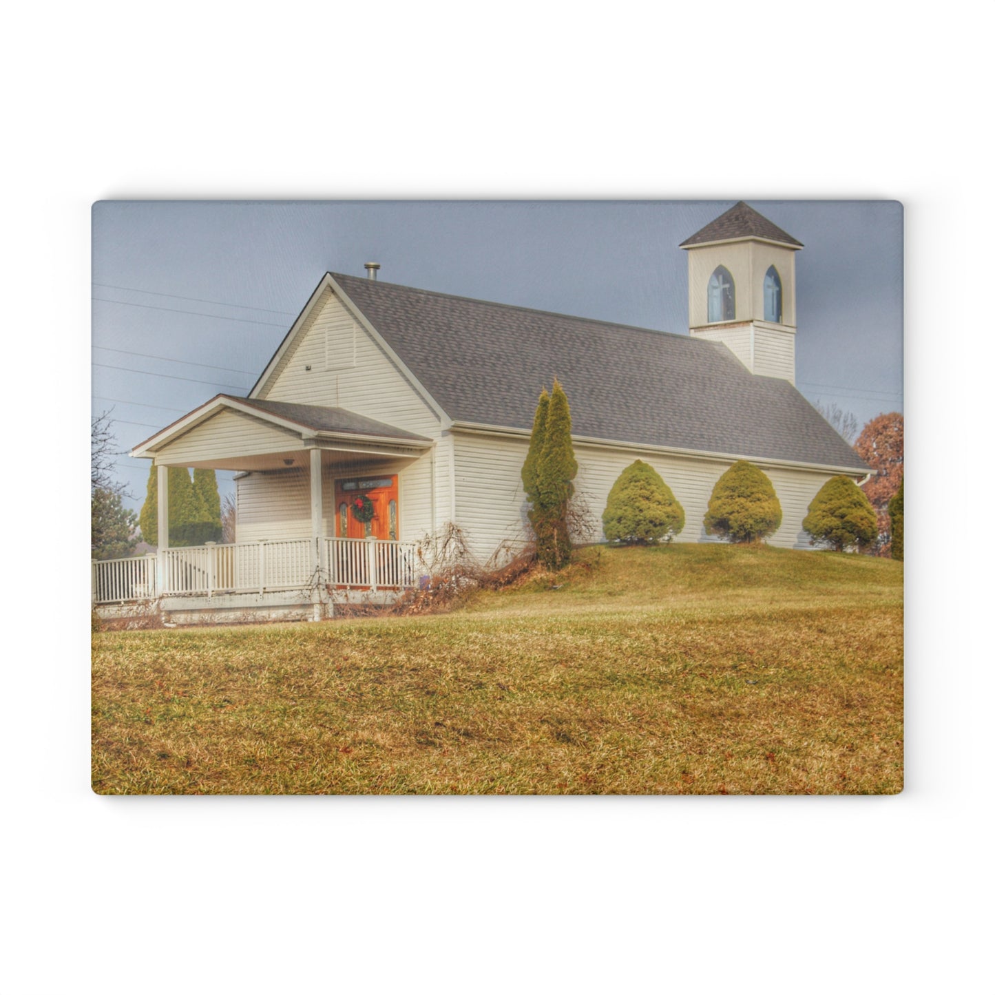U R There Photography Oxford Chapel Rustic Farmhouse Tempered-Glass Cutting Board