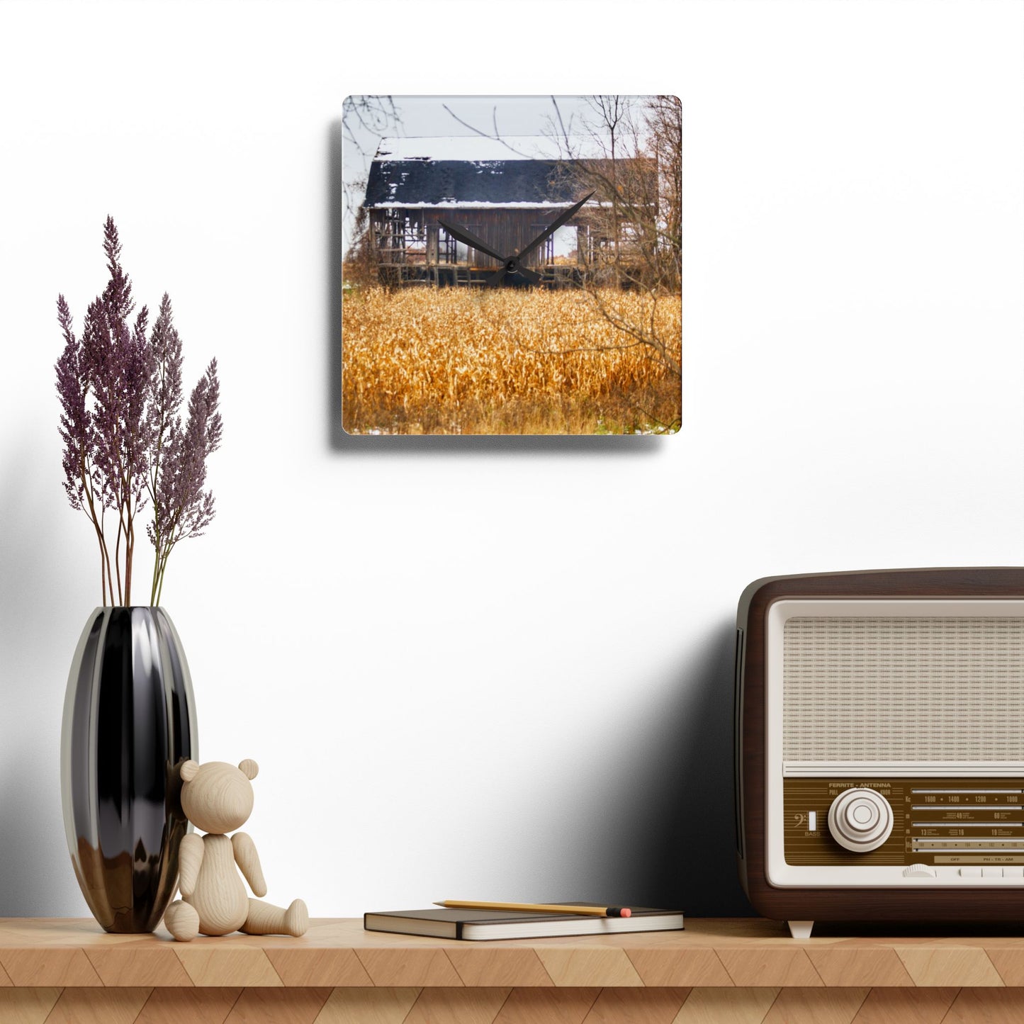 U R There Photography North Oxford Road Grey III Rustic Farmhouse Acrylic Analog Wall Clock