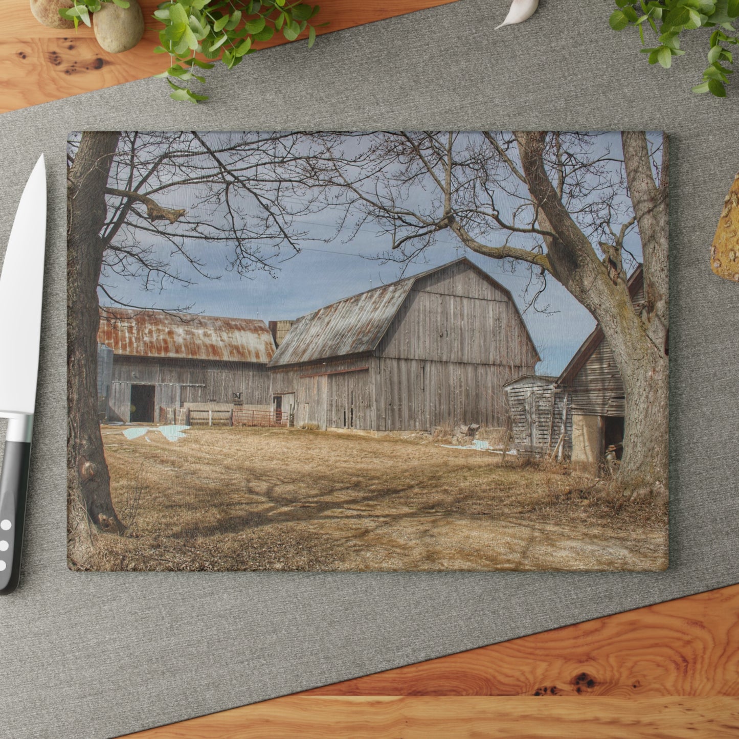 U R There Photography Church Road Greys Rustic Farmhouse Tempered-Glass Cutting Board