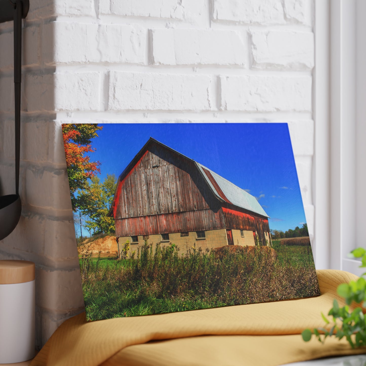 U R There Photography Byington Road Red II Rustic Farmhouse Tempered-Glass Cutting Board