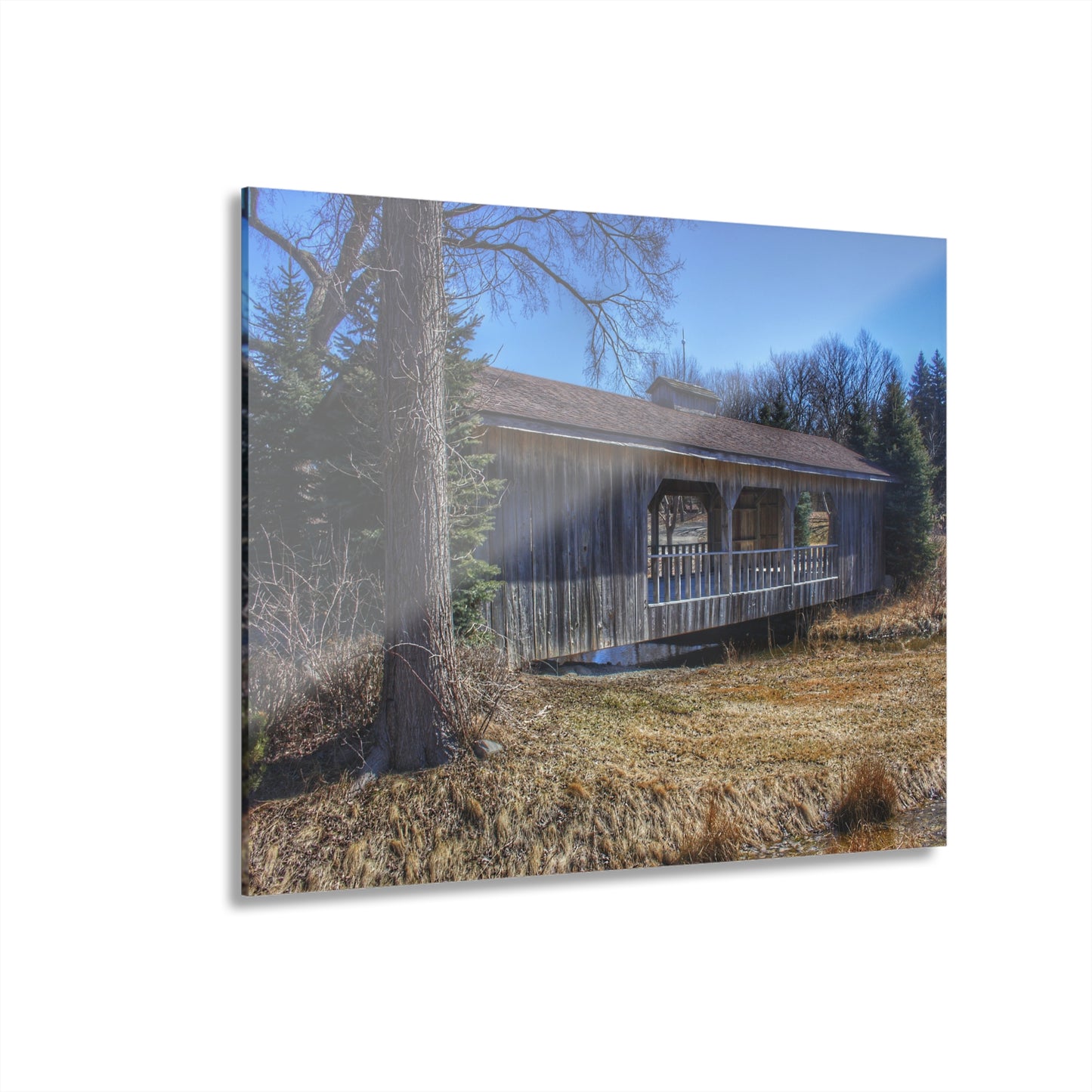U R There Photography Covered Bridge of Campground Road I Rustic Farmhouse Acrylic Wall Print