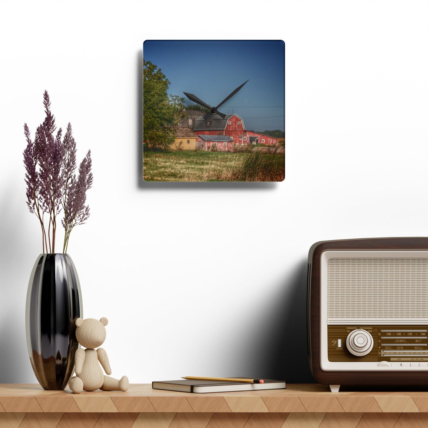 U R There Photography Rochester Road Red I Rustic Farmhouse Acrylic Analog Wall Clock