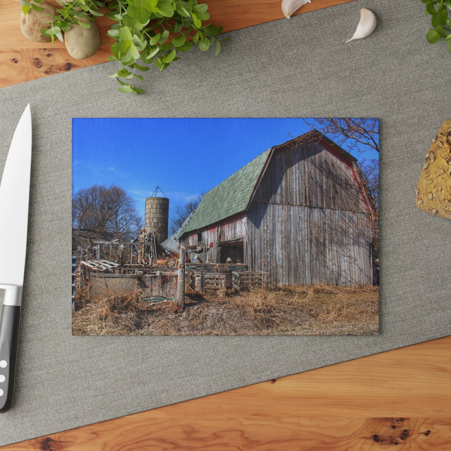 U R There Photography Romeo Plank Road Forgotten Greys Rustic Farmhouse Tempered-Glass Cutting Board 8"x 11"