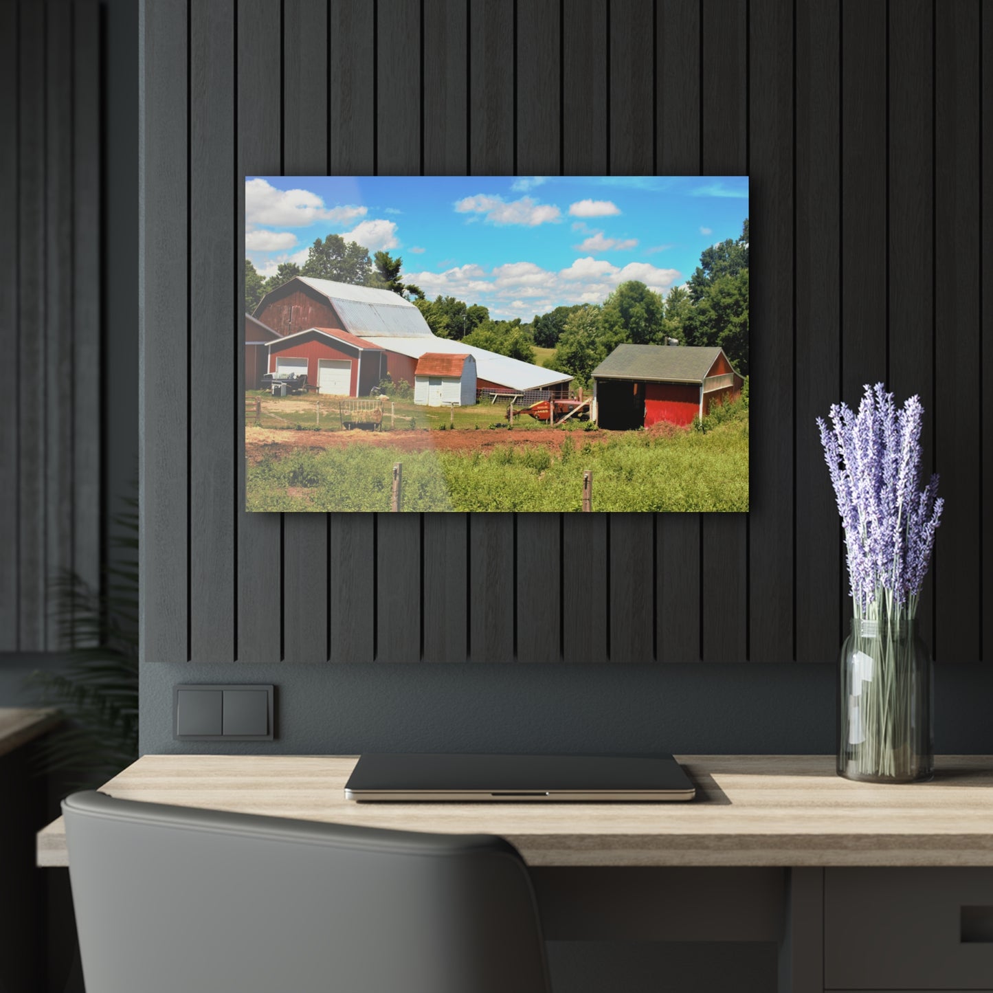 U R There Photography McKeen Lake Road Reds II Rustic Farmhouse Acrylic Wall Print