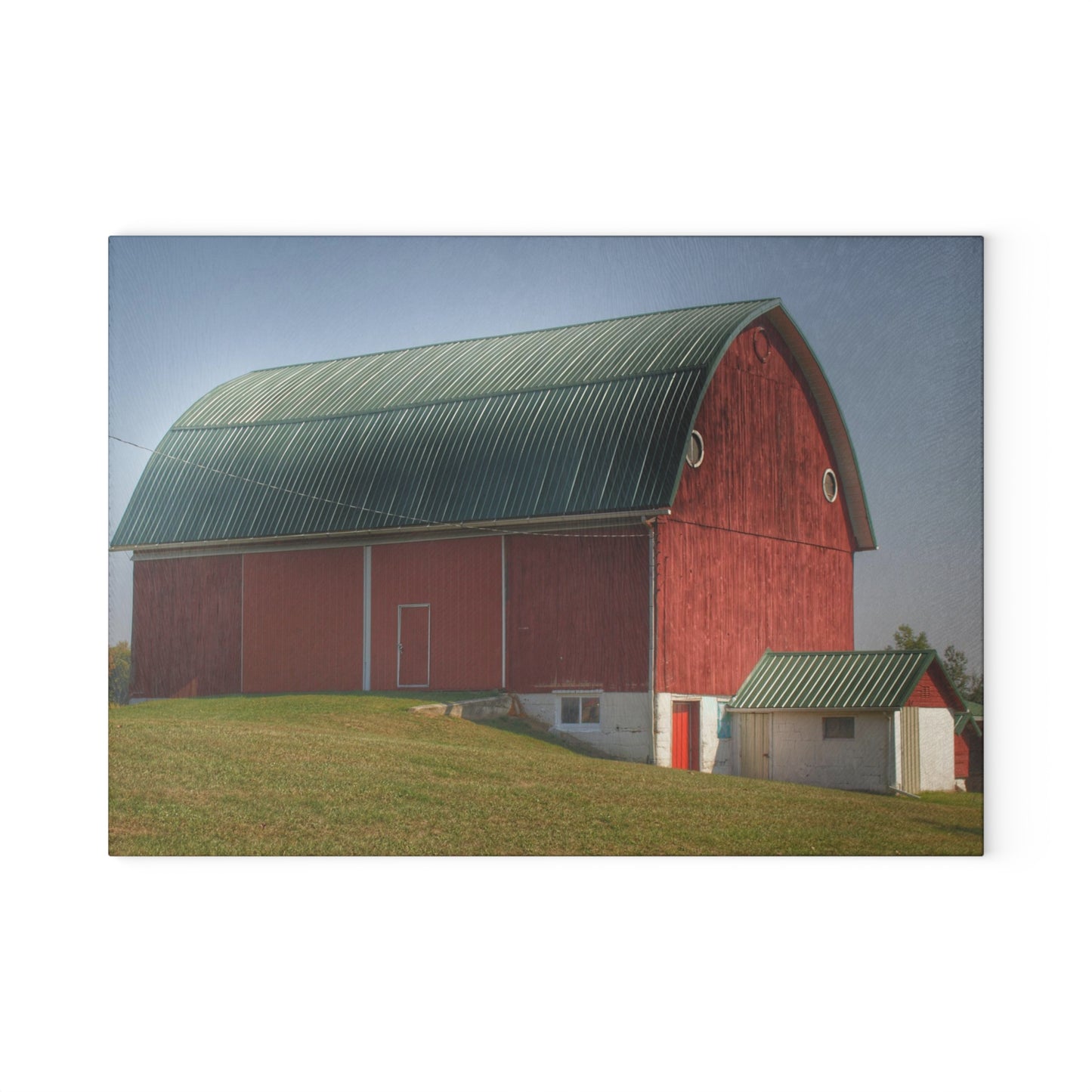 U R There Photography Barnes Road Red I Rustic Farmhouse Tempered-Glass Cutting Board
