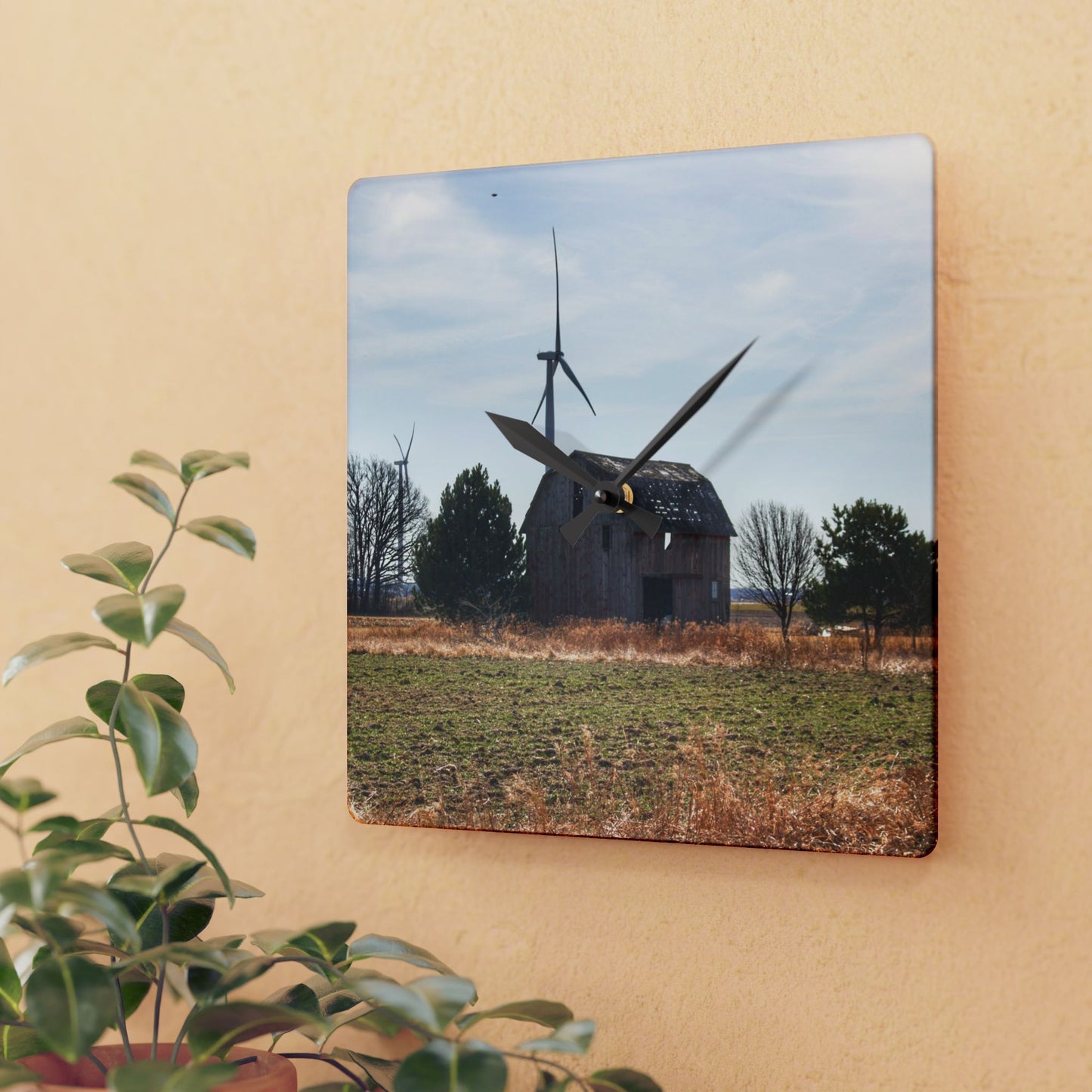 U R There Photography French Road Little Red Rustic Farmhouse Acrylic Analog Wall Clock