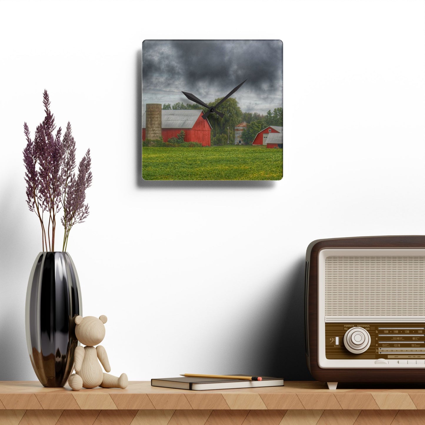 U R There Photography Kingston Road Trio I Rustic Farmhouse Acrylic Analog Wall Clock