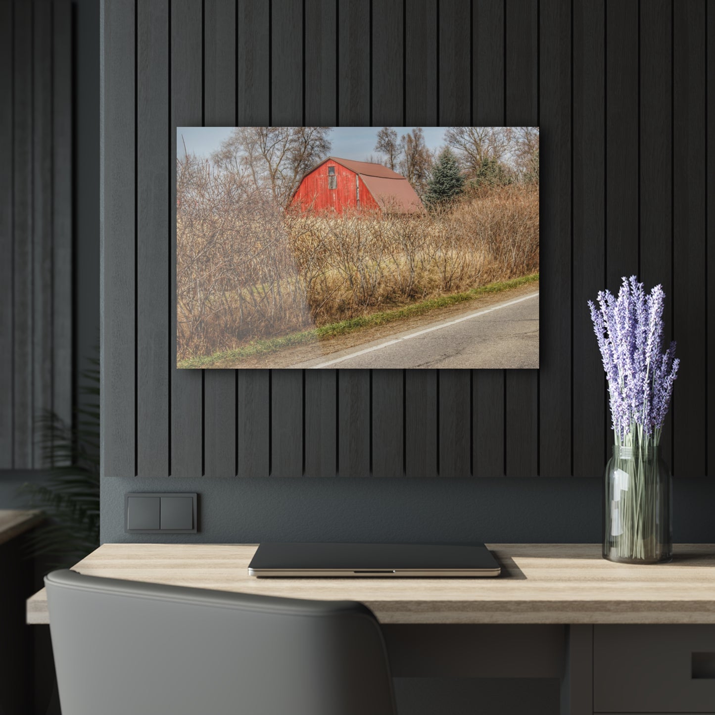 U R There Photography South Lake Pleasant Road Red Rustic Farmhouse Acrylic Wall Print