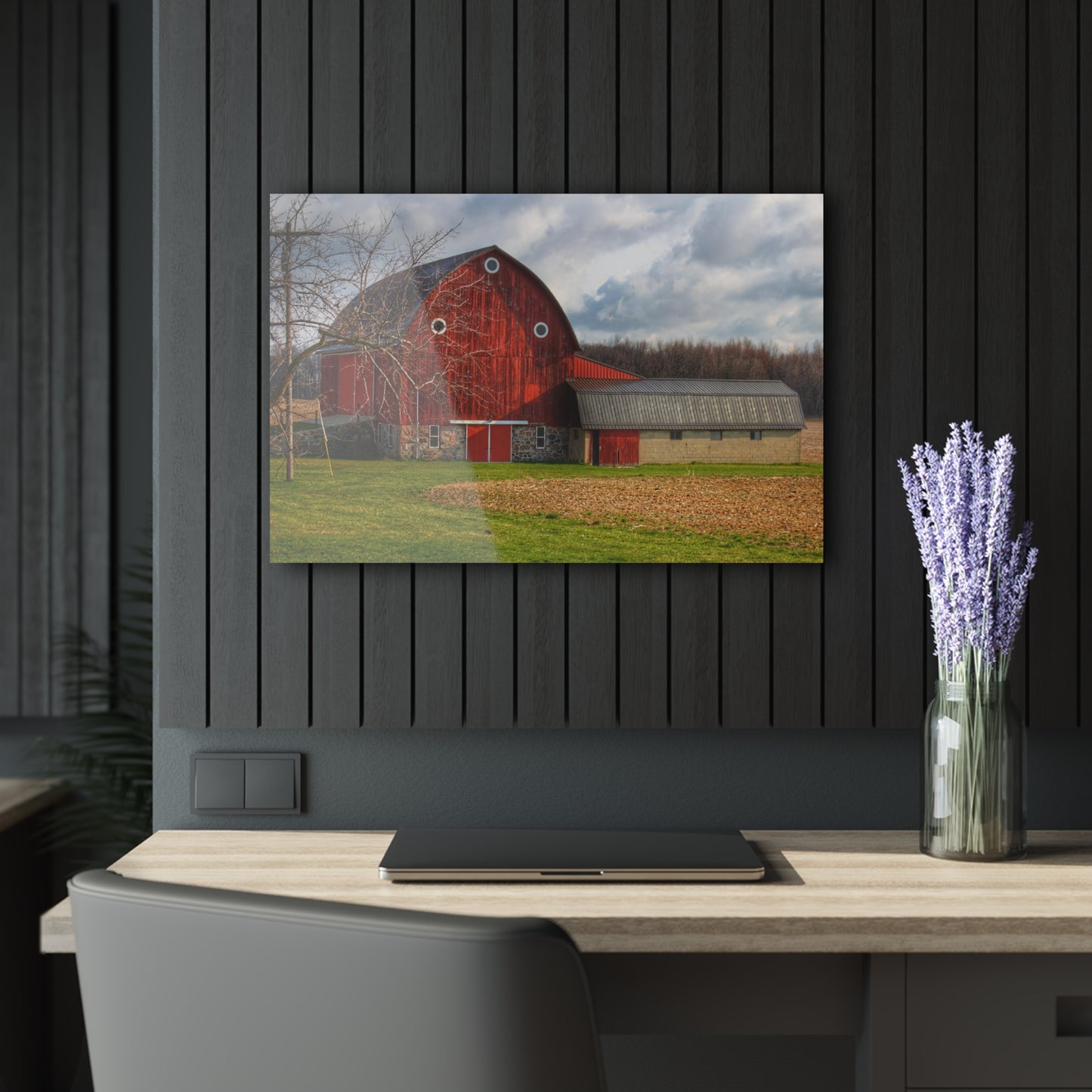 U R There Photography Clear Lake Road Fieldstone Red Rustic Farmhouse Acrylic Wall Print