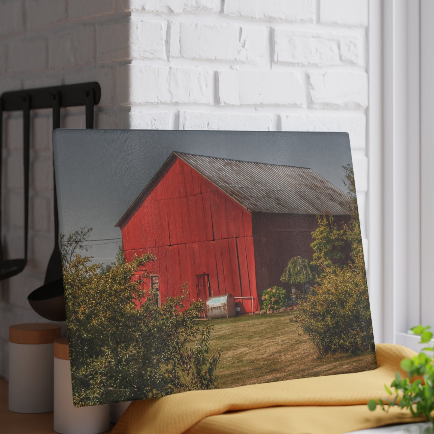 U R There Photography Vassar Roadside Red Rustic Farmhouse Tempered-Glass Cutting Board