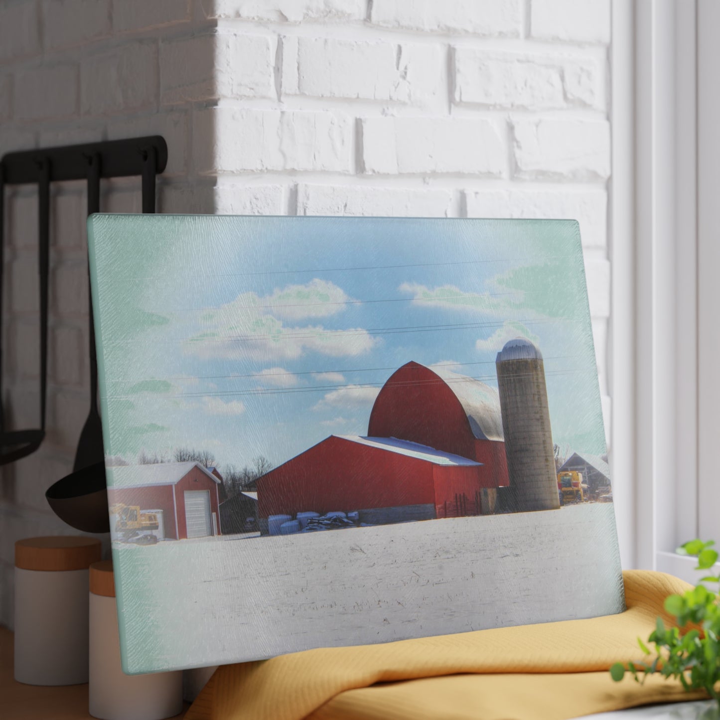 U R There Photography Barnes Road Reds Rustic Farmhouse Tempered-Glass Cutting Board