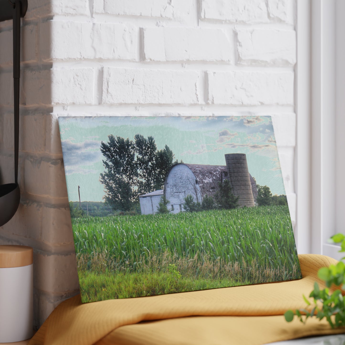 U R There Photography Genesee Road White Rustic Farmhouse Tempered-Glass Cutting Board