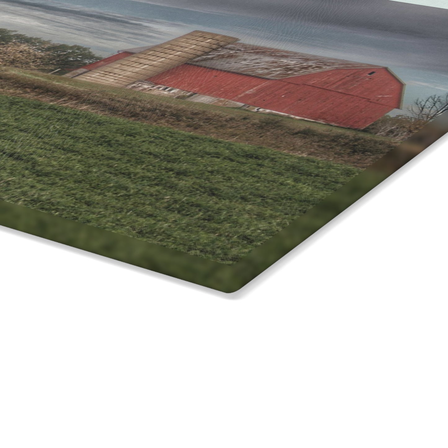 U R There Photography Clear Lake Road Red Rustic Farmhouse Tempered-Glass Cutting Board