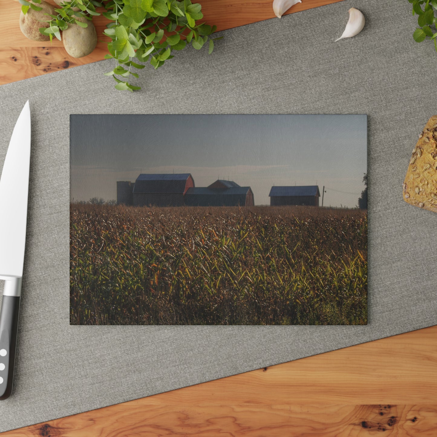 U R There Photography Slattery Road Farm and Cornfield I Rustic Farmhouse Tempered-Glass Cutting Board