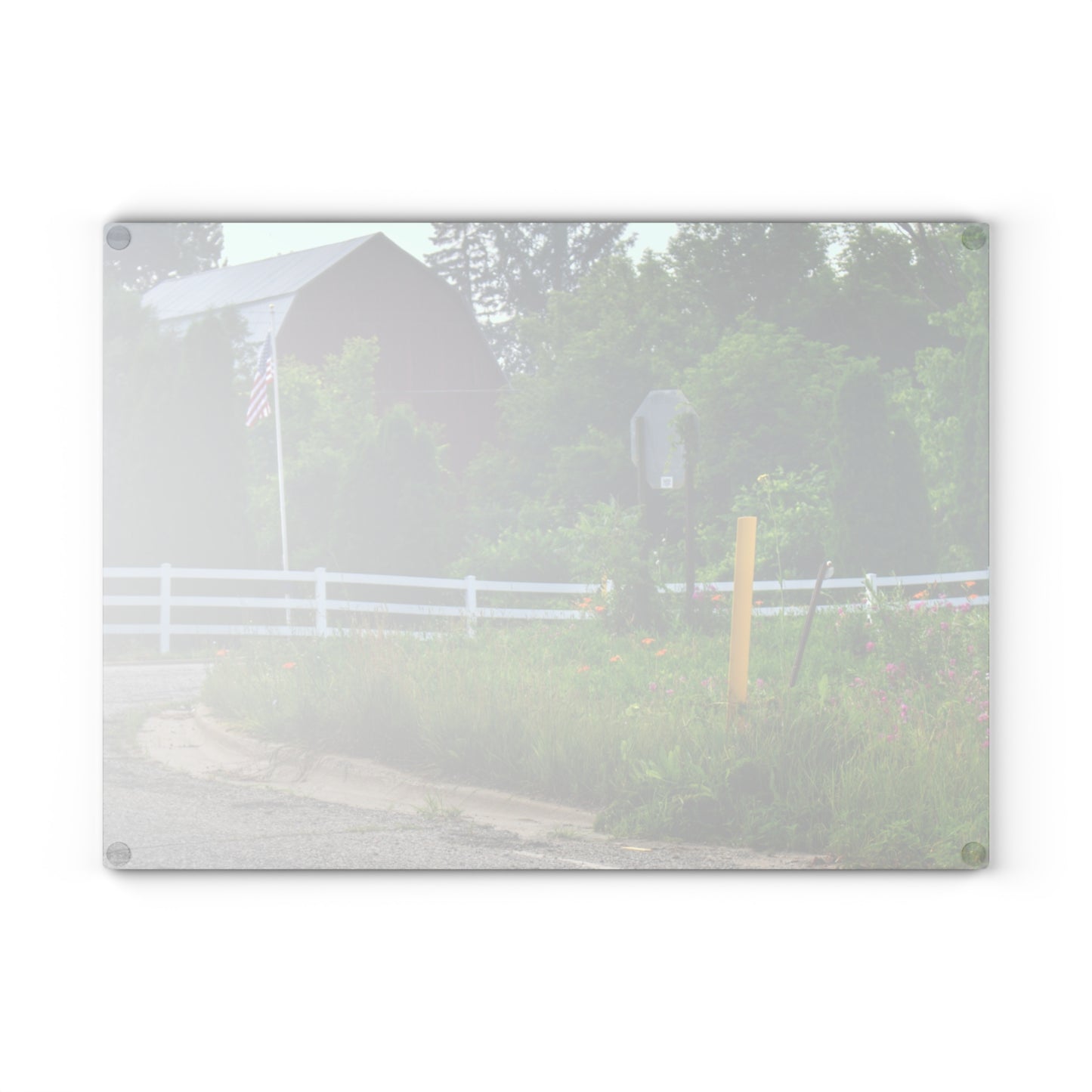 U R There Photography Sutton Road Red and Old Glory Rustic Farmhouse Tempered-Glass Cutting Board