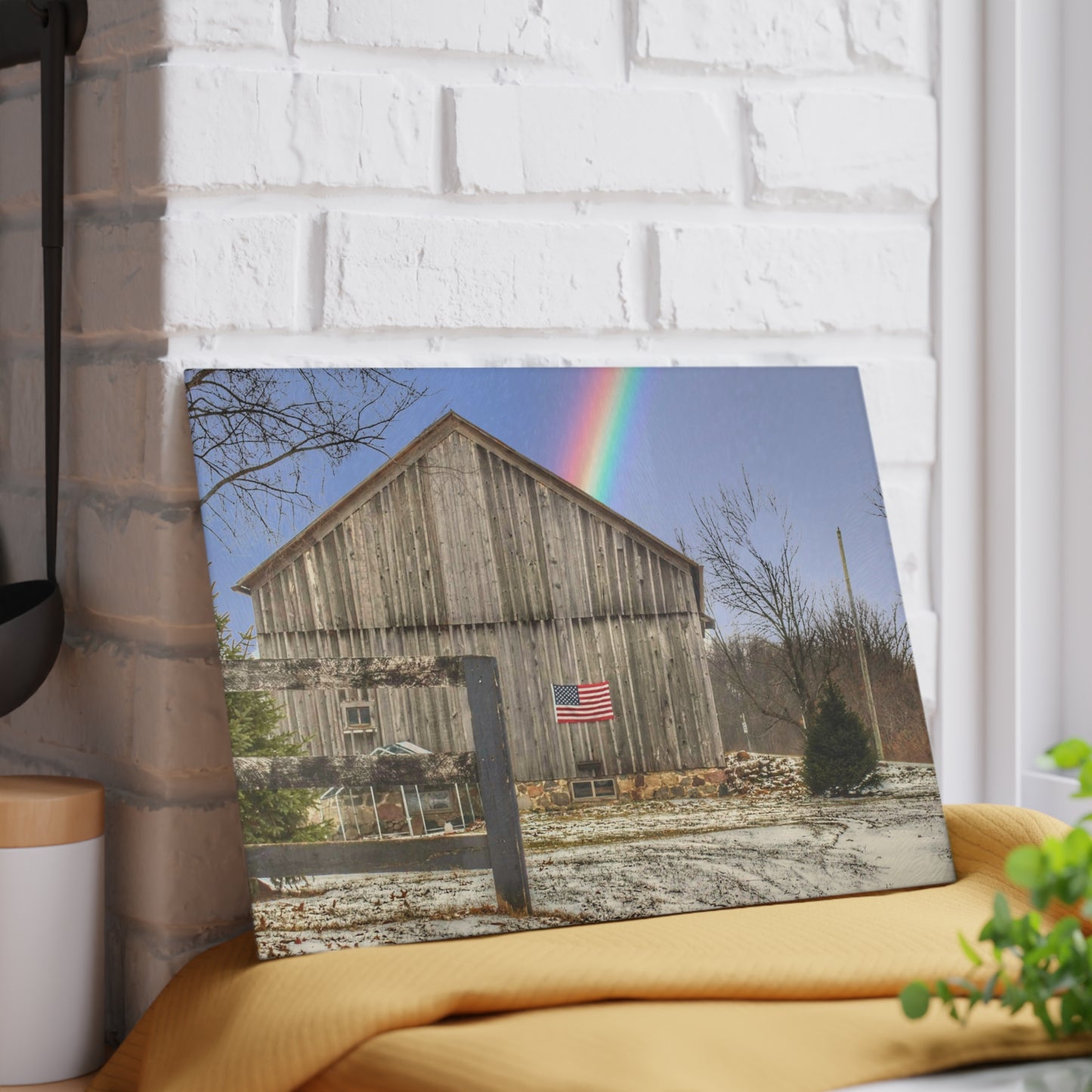 U R There Photography Barn Blessings on Sutton Road Rustic Farmhouse Tempered-Glass Cutting Board 8"x 11"