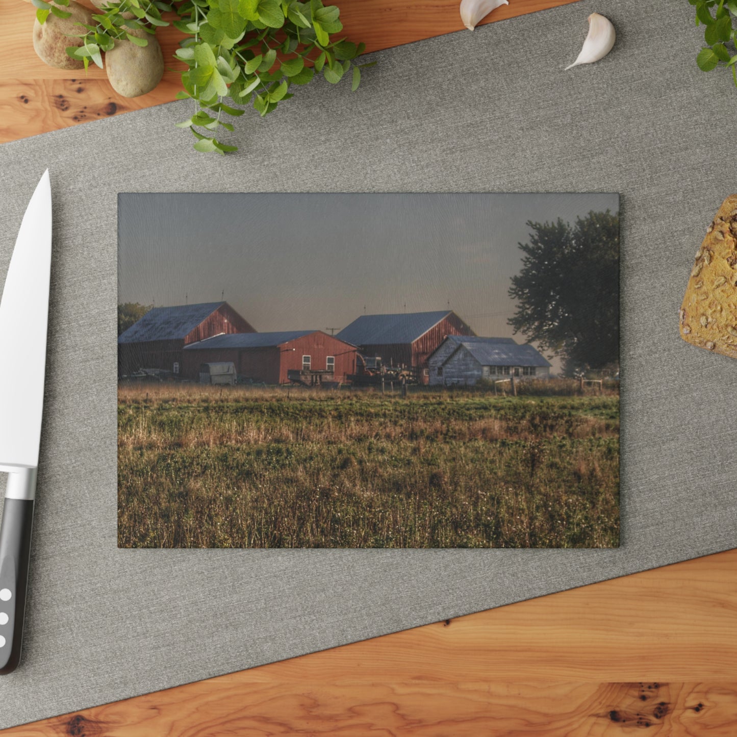 U R There Photography Shaw Road Farm Rustic Farmhouse Tempered-Glass Cutting Board