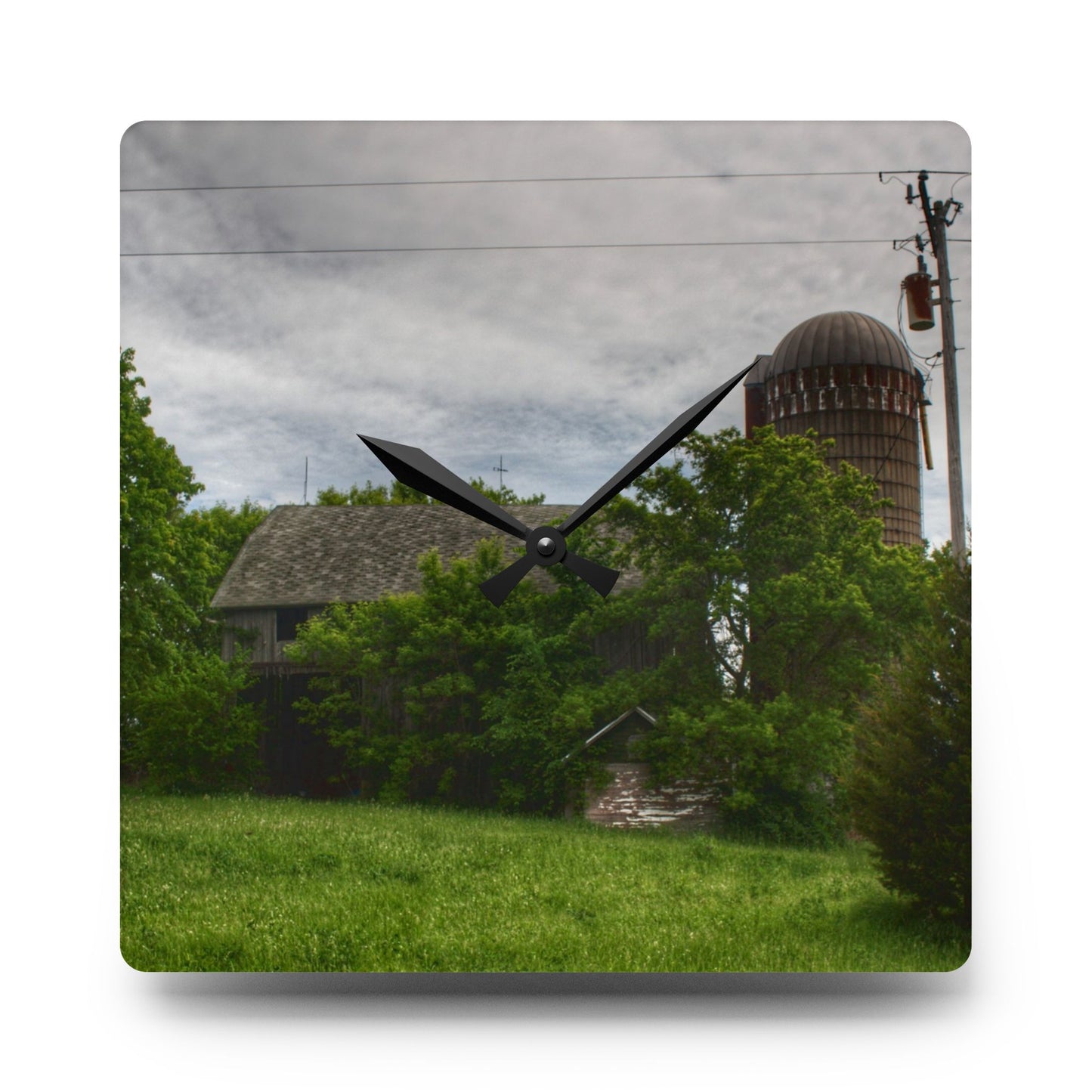 U R There Photography Higgins Road Greys Beyond the Greens Rustic Farmhouse Acrylic Analog Wall Clock