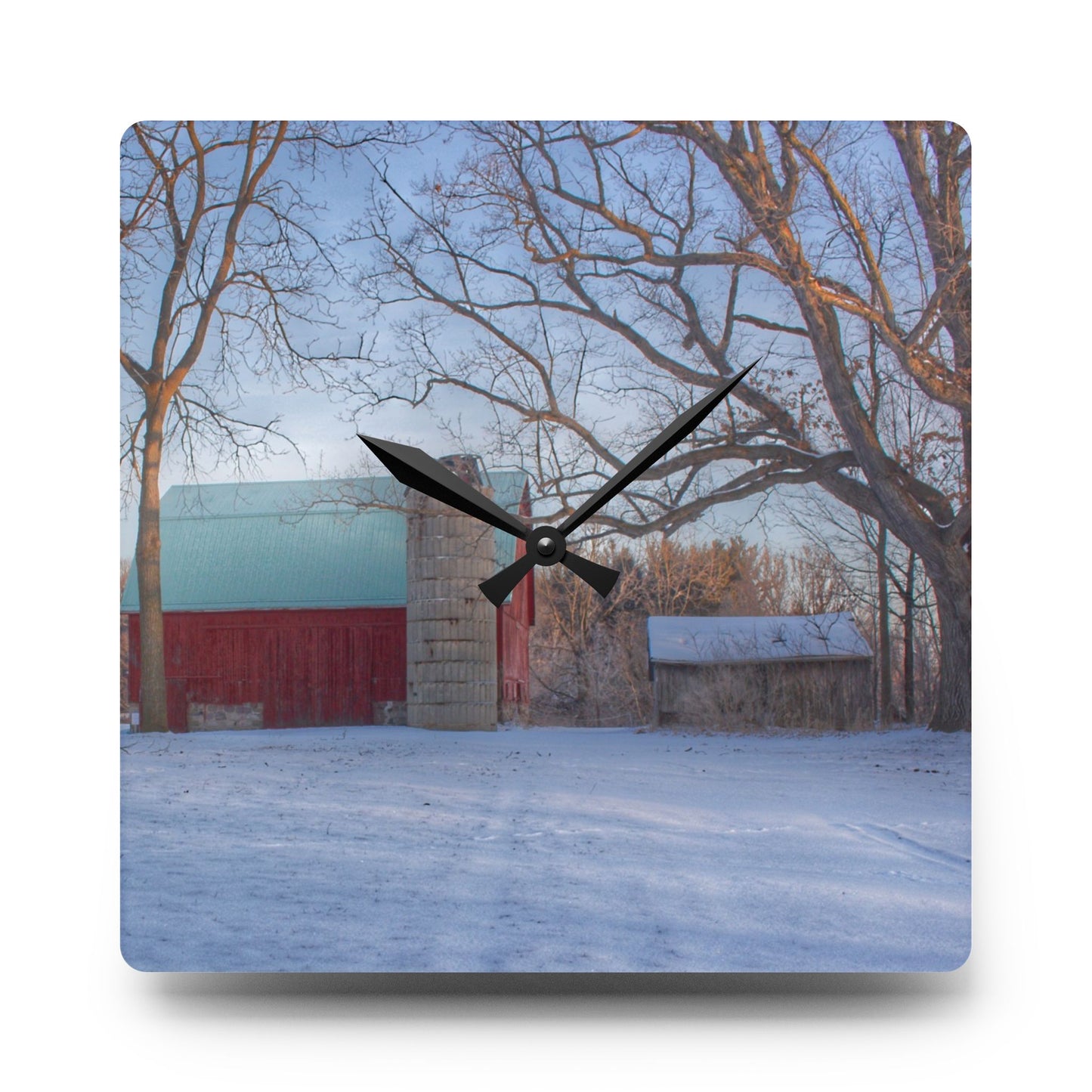 U R There Photography Webster Road Red I Rustic Farmhouse Acrylic Analog Wall Clock