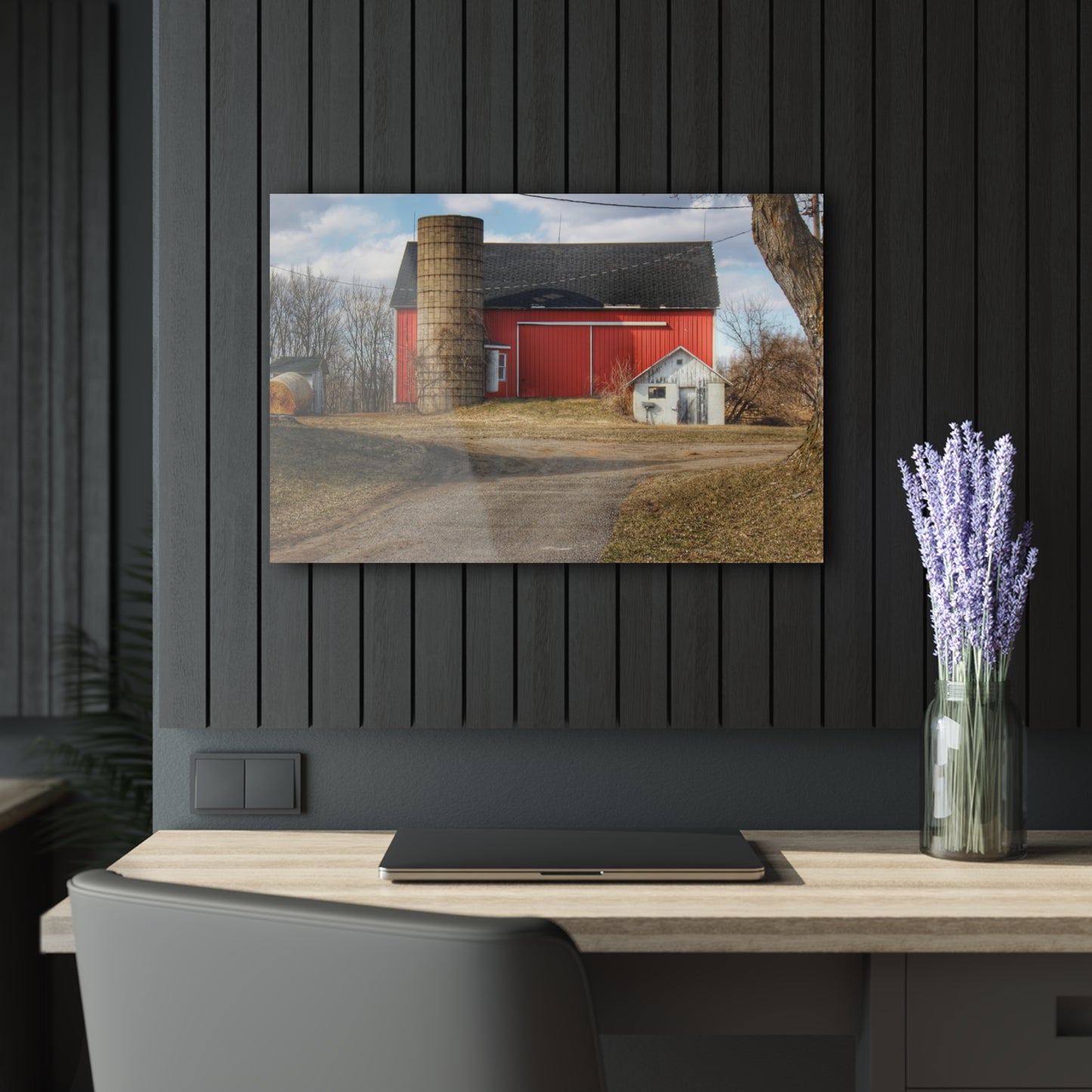 U R There Photography Mayville Road Red and Silo Rustic Farmhouse Acrylic Wall Print