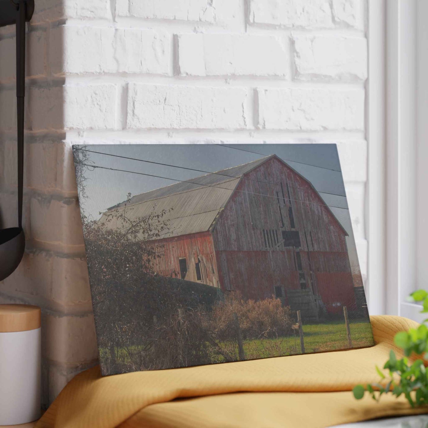 U R There Photography Dodge Road Red I Rustic Farmhouse Tempered-Glass Cutting Board