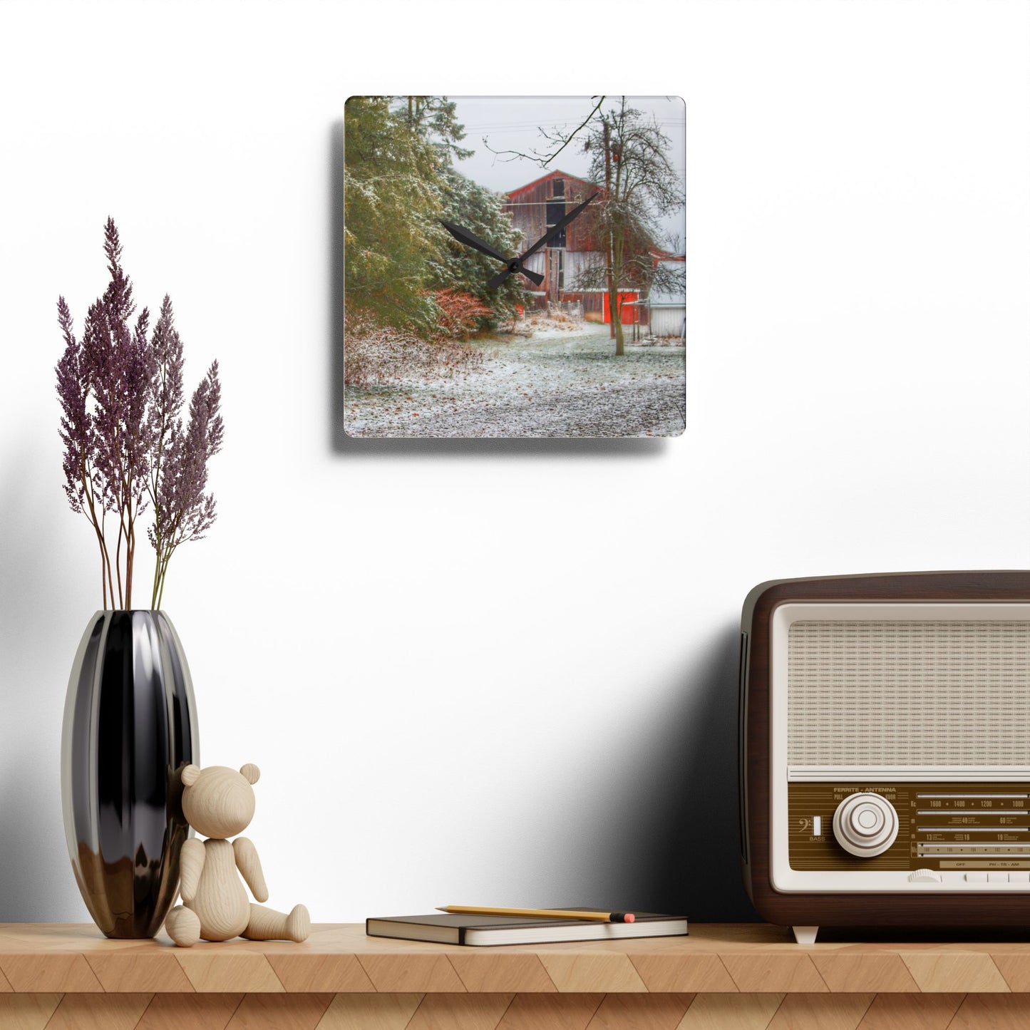 U R There Photography Lum Hidden Red Rustic Farmhouse Acrylic Analog Wall Clock