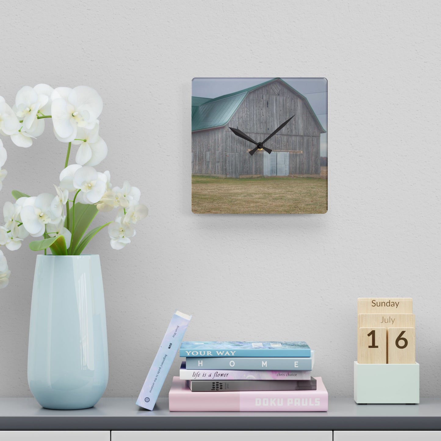 U R There Photography Forest Road Grey Rustic Farmhouse Acrylic Analog Wall Clock