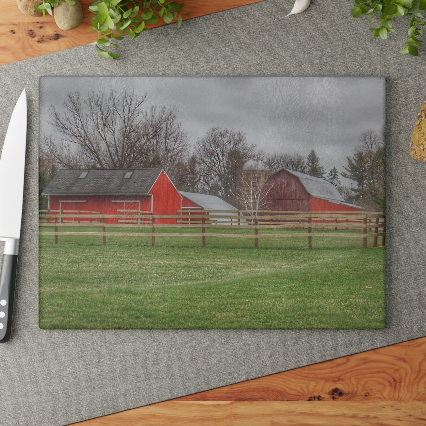 U R There Photography West Lake Road Farm I Rustic Farmhouse Tempered-Glass Cutting Board