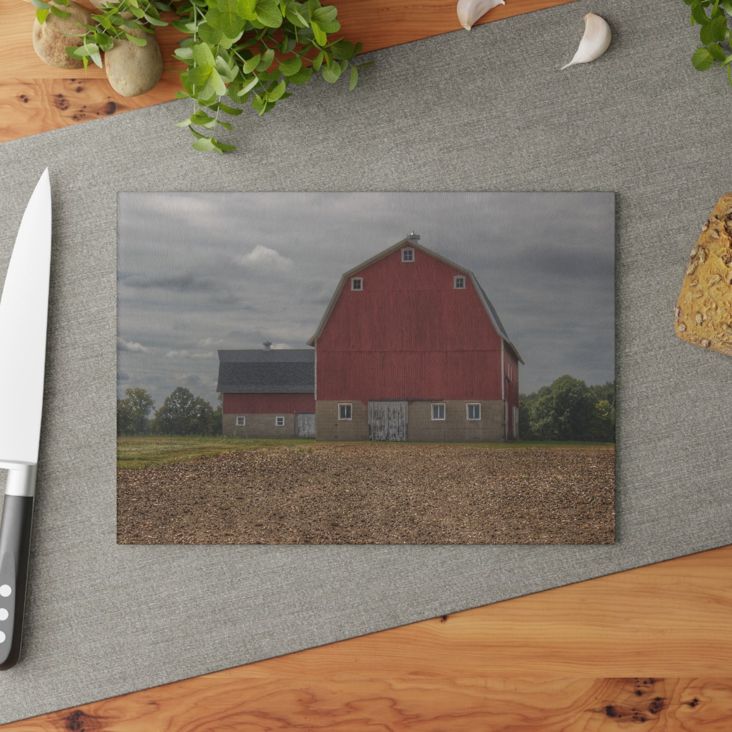 U R There Photography Cade Road Red I Rustic Farmhouse Tempered-Glass Cutting Board