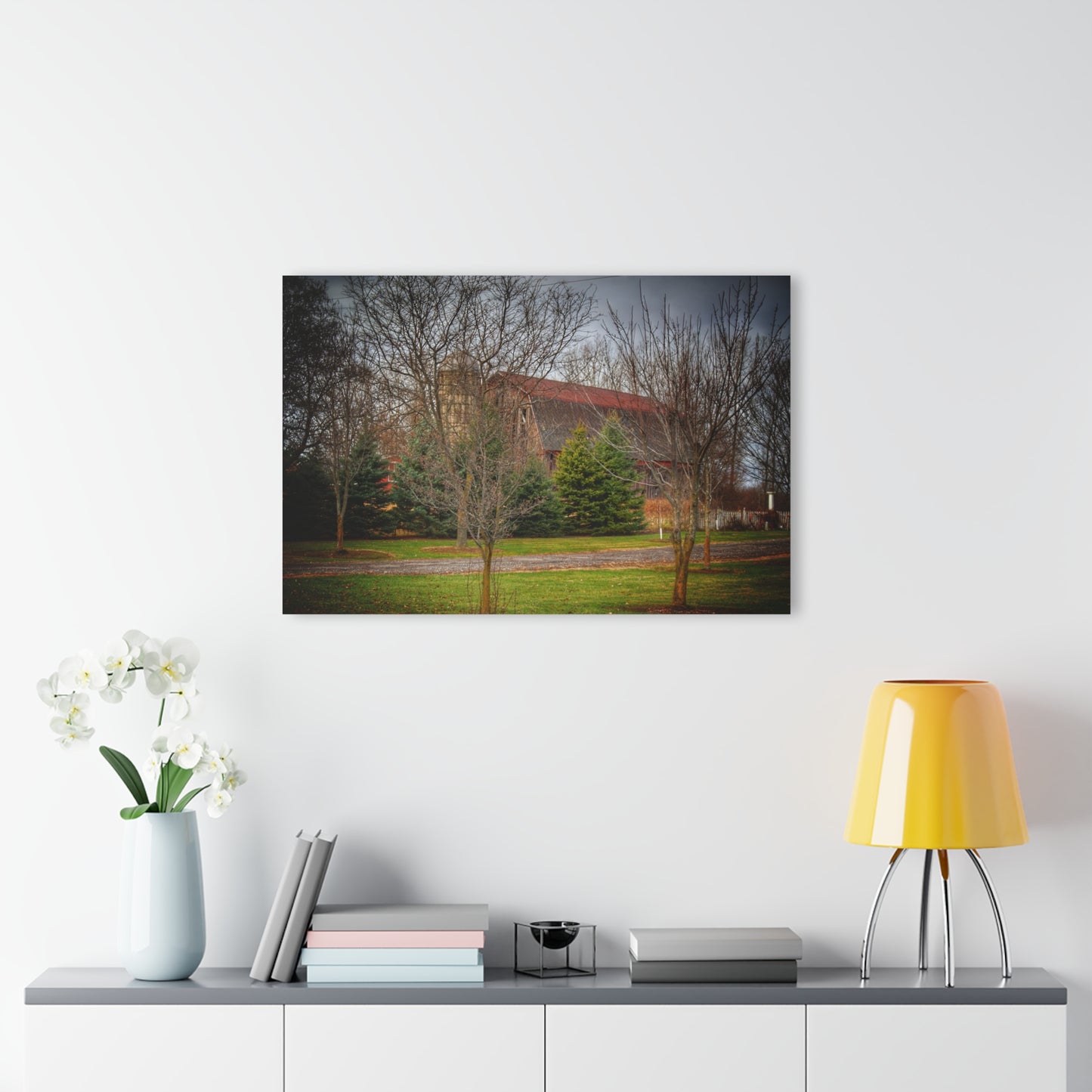 U R There Photography Rusted Red Beyond the Pines Rustic Farmhouse Acrylic Wall Print
