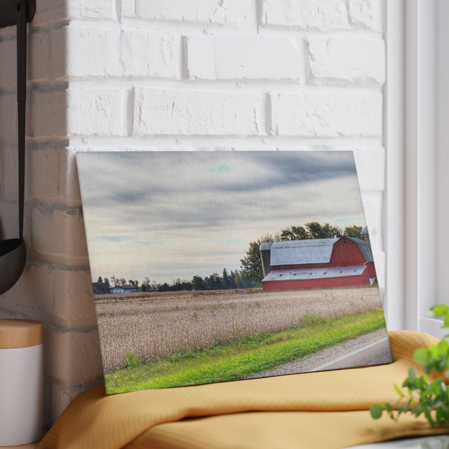 U R There Photography Brown City Red II Rustic Farmhouse Tempered-Glass Cutting Board